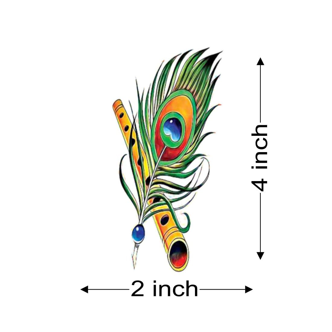 Peacock Feather with Flute Temporary Tattoo - Waterproof Fake Body Art for Men & Women | Festival, Cosplay, Halloween Costume Accessory