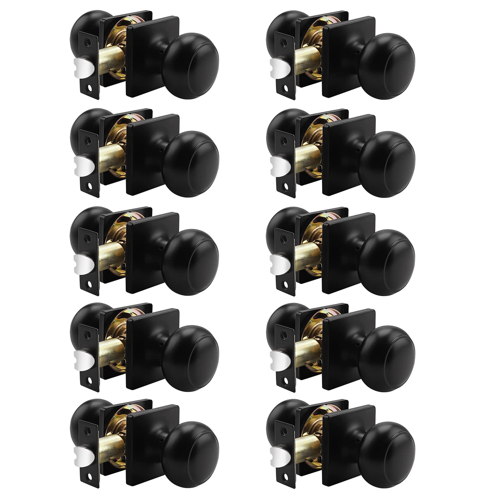 **Probrico 10-Pack Black Colonial Passage Door Knobs - Non-Locking Interior Door Handles with Square Rosette for Hallway, Closet & Bedroom Doors**    *(Ideal for Home Renovation, Apartment Upgrades & Commercial Spaces - Durable & Stylish Hardware Solution)*