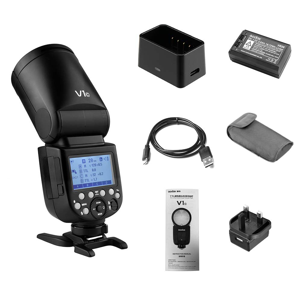 Godox V1C Round Head Camera Flash Speedlite with XPROII-C Wireless Trigger - 2.4G TTL HSS Flash for Canon EOS (1/8000s) - Perfect for Wedding, Portrait & Studio Photography