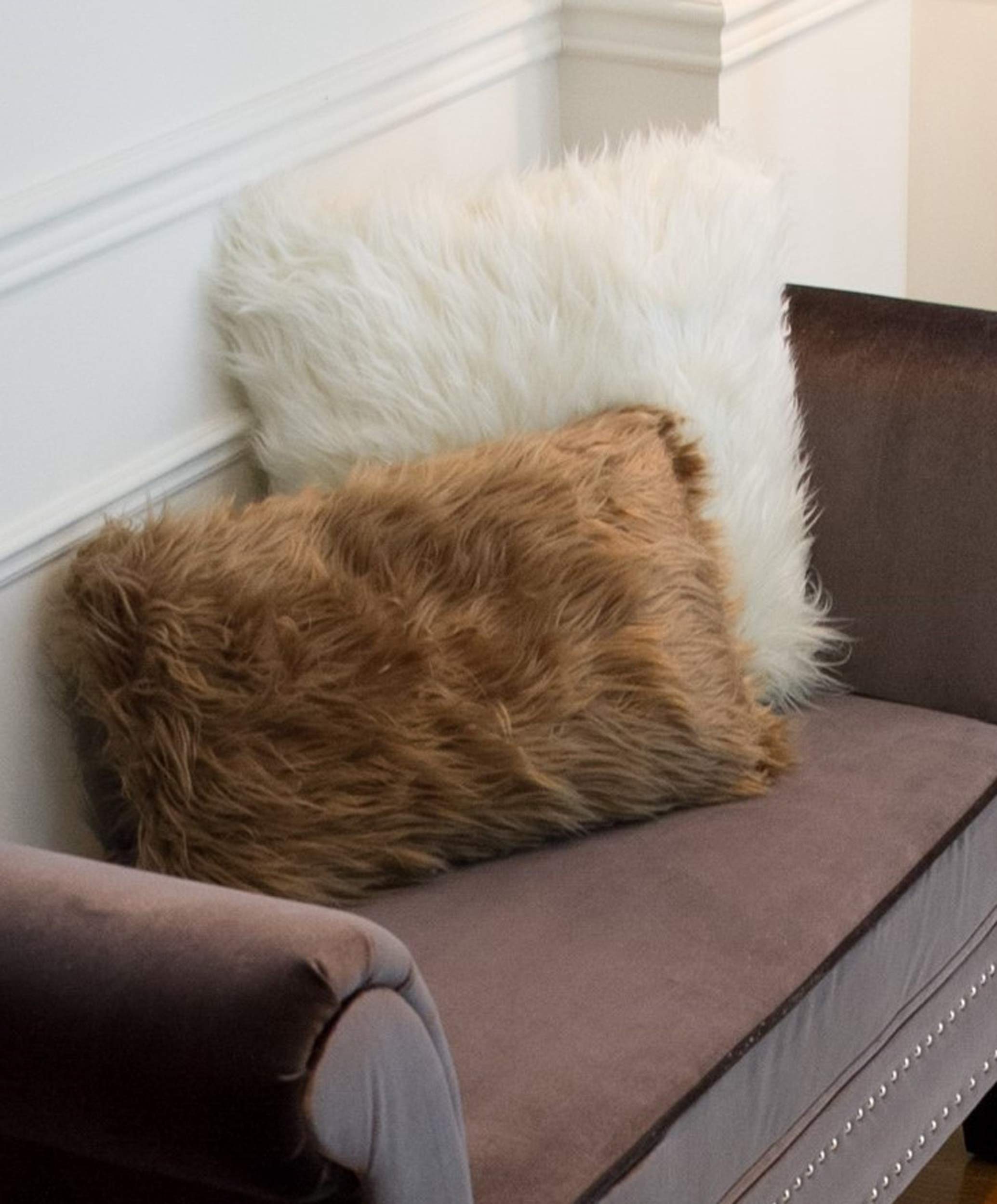 Premium Faux Fur Throw Pillows Set of 2 - 12x20 Inch Double-Sided Luxury Decorative Cushions for Sofa, Bed & Home Decor - Soft Belton Tan Accent Pillows with Insert - Perfect for Living Room, Bedroom & Cozy Winter Styling