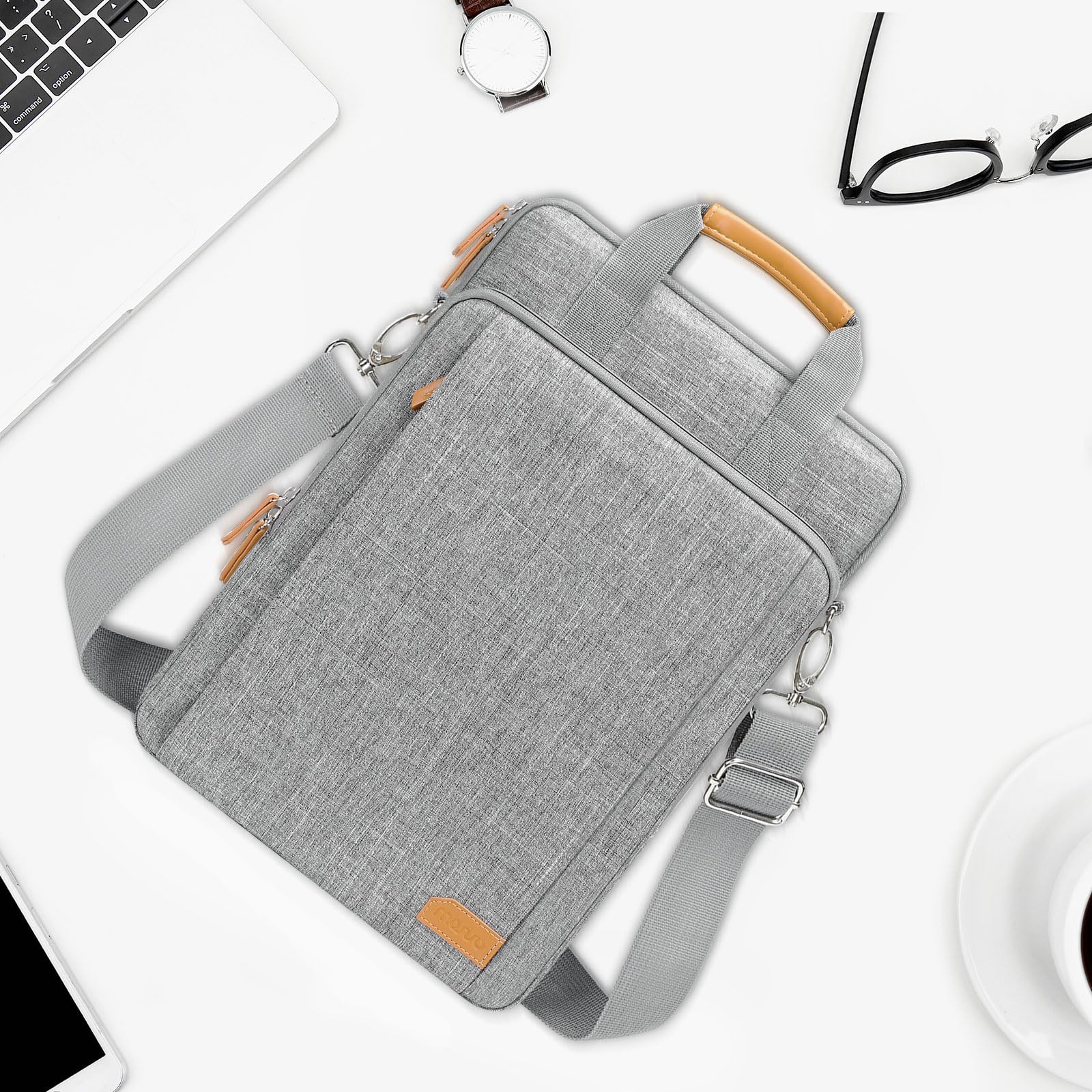MOSISO 360 Protective Laptop Bag for 15.6-16 Inch Laptops - Vertical Computer Case Compatible with MacBook Pro 16, HP, Dell, Lenovo, Asus Notebooks - Durable Shoulder Strap & Front Raised Pockets (Gray) - Perfect for Work, Travel & School Commute