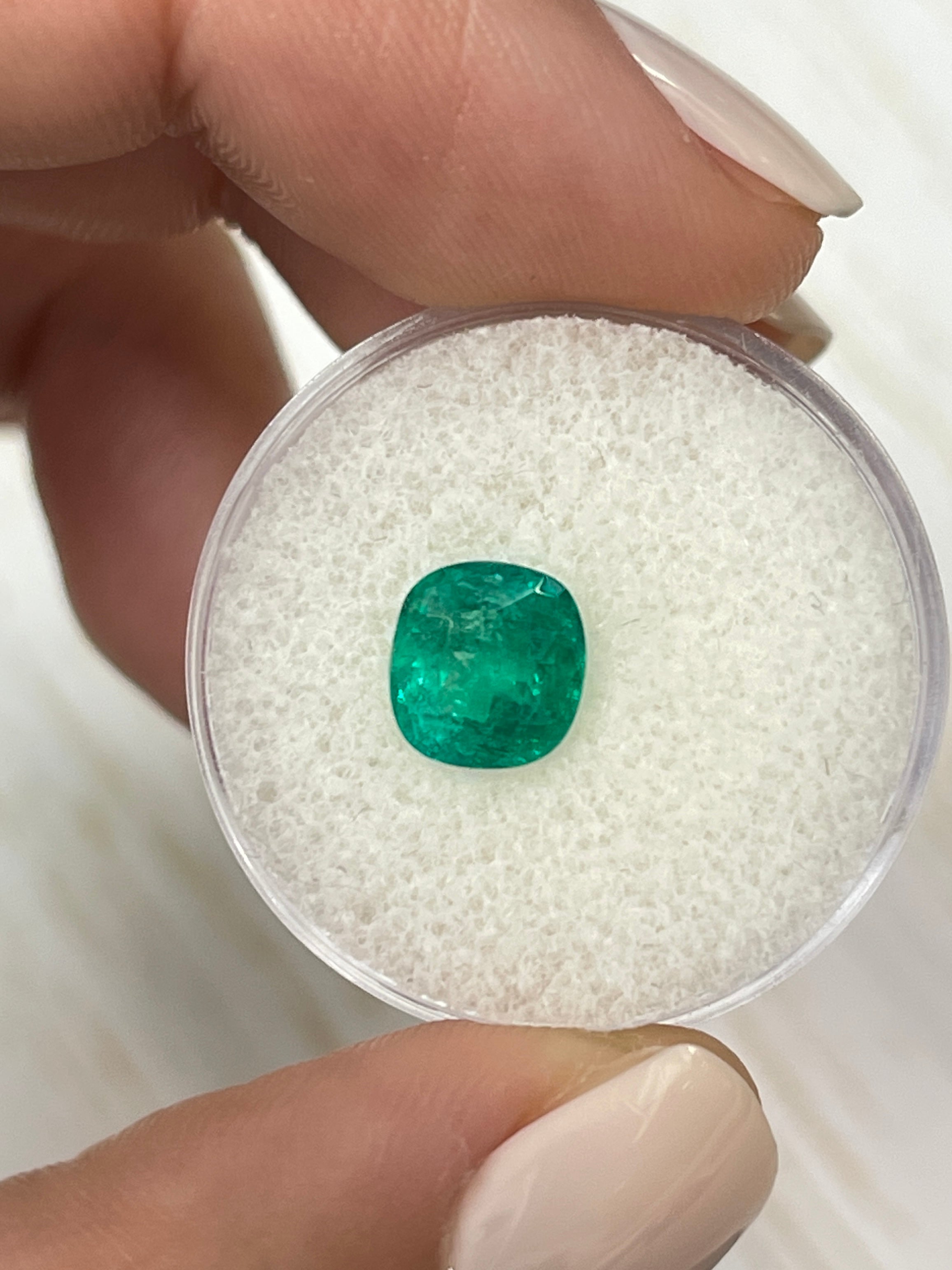 1.81 Carat Intense Green Natural Colombian Loose Emerald Gemstone - Cushion Cut for Jewelry Making, Engagement Rings & Luxury Gifts