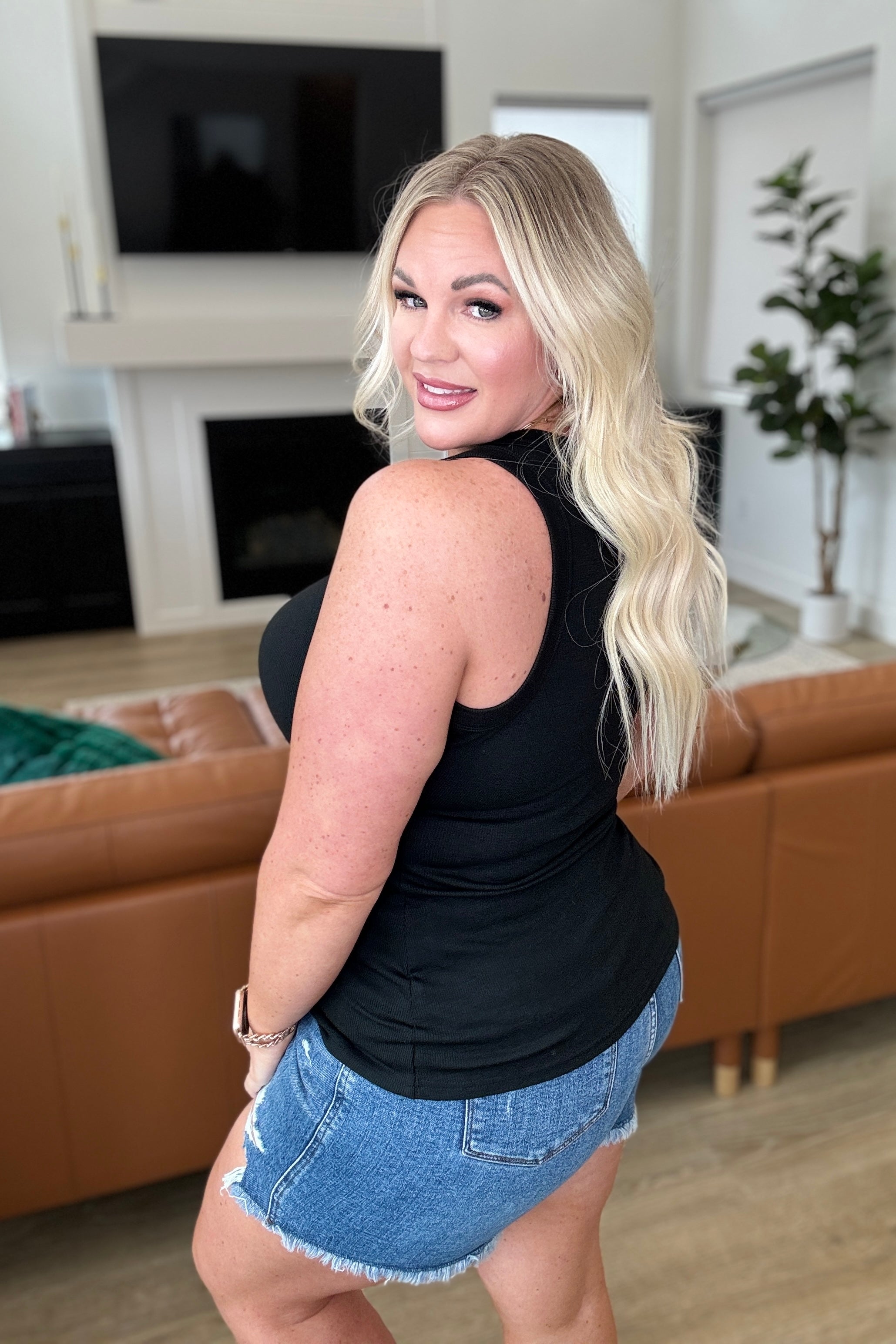 High On Life High Neck Ribbed Tank Top for Women - Black Slim Fit Stretchy Casual Shirt - Perfect for Yoga, Workouts & Everyday Wear