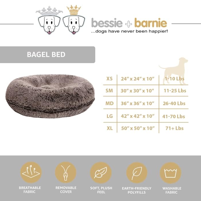 BESSIE AND BARNIE Signature Frosted Willow Luxury Shag Extra Plush Faux Fur Dog Bed - Ultra Soft Pet Bed for Small Medium Large Dogs - Perfect for Bedroom, Living Room & Pet Travel - Multiple Sizes Available