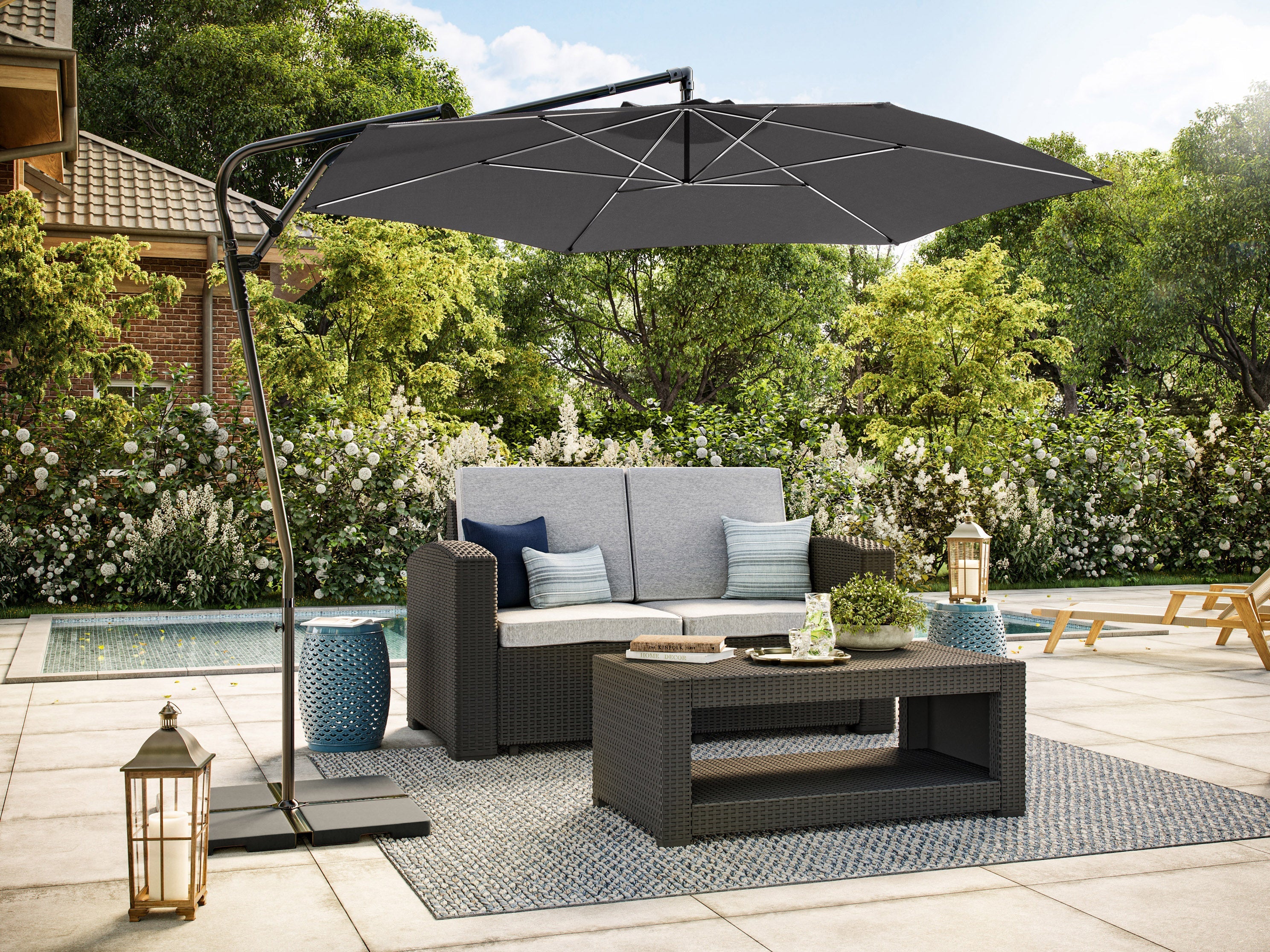 10ft Grey Cantilever Umbrella - Patio, Poolside & Outdoor Shade Solution for Backyard, Garden & Deck