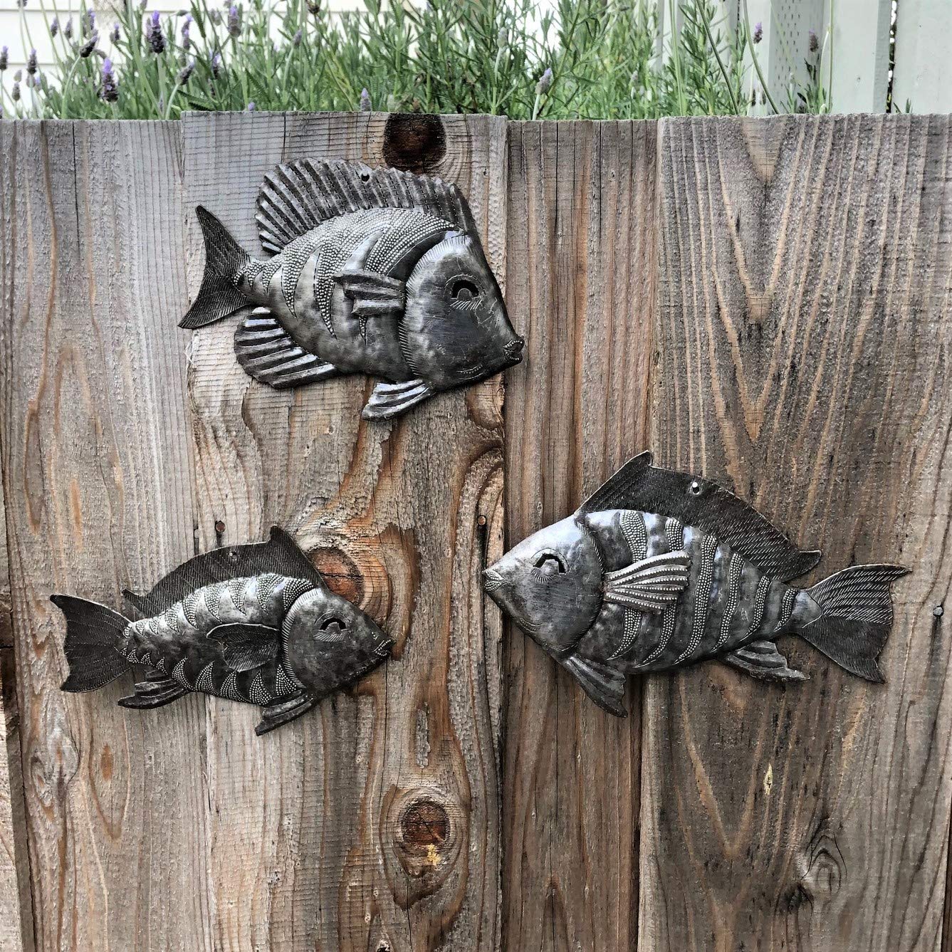 Haitian Metal Art Nautical Fish Wall Decor - Set of 3 Coastal Fish Wall Hangings, Beach Themed Home Decor for Living Room, Bedroom or Office - Perfect for Coastal, Nautical and Tropical Interior Design Styles