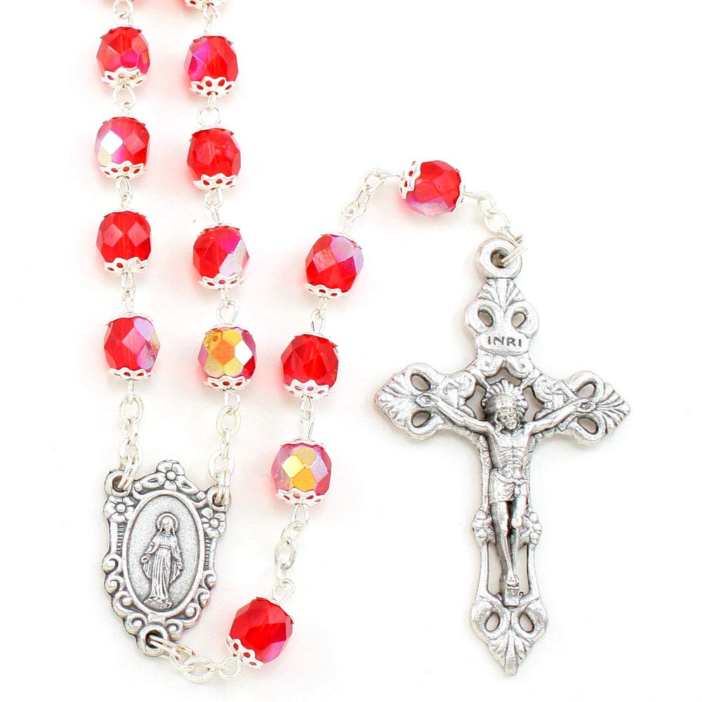 Rosary Crystal Red Beads Our Lady of Miracles - Catholic Prayer Beads for Devotion, Meditation & Spiritual Gifts | Perfect for Prayer, Worship & Religious Occasions