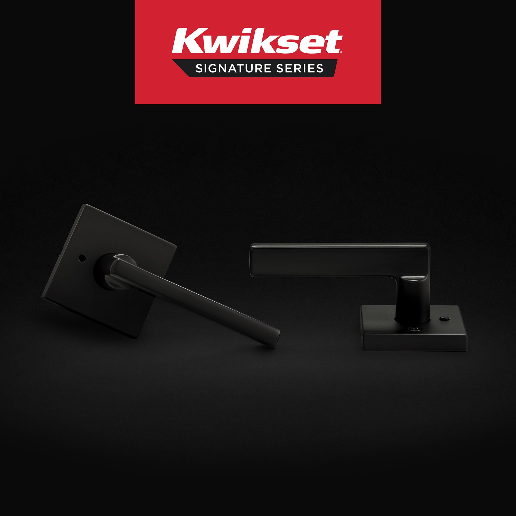 Kwikset Halifax Matte Black Interior Privacy Door Handle with Reversible Keyless Push Button Lock - Microban Protected Square Rose Lever for Bathroom, Bedroom & Closet Doors - Perfect for Home Security & Privacy Needs