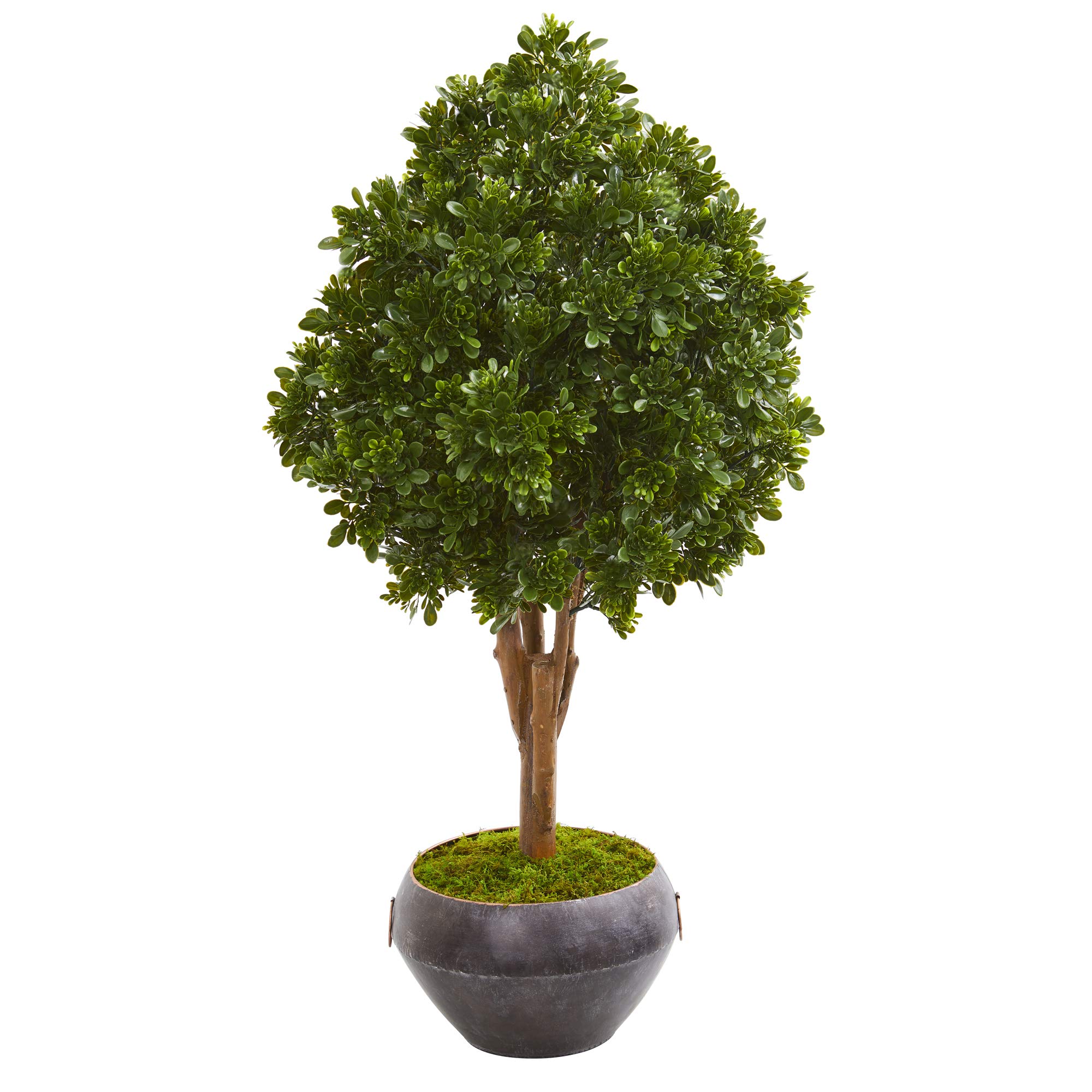 Nearly Natural 45-Inch UV Resistant Artificial Tea Leaf Bowl Silk Tree - Realistic Green Foliage for Indoor & Outdoor Decor - Perfect for Patio, Garden, or Living Room