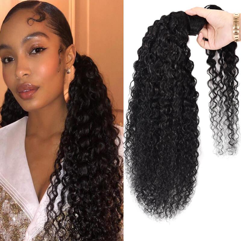 Curly Human Hair Wrap Around Ponytail Extension Clip - Natural Black Women's Hairpiece for Volume & Length - Perfect for Parties, Weddings & Everyday Styling
