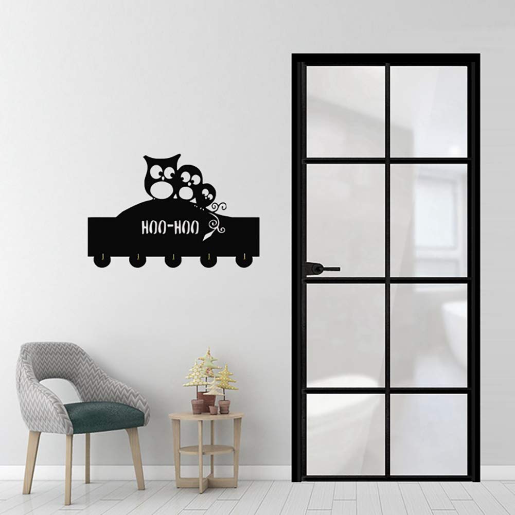 ChezMax Creative Owl Wall Mount Key Holder - 5 Hooks for Home Decor, Entryway, Bathroom & Closet Organization - Durable Black Wall Hooks for Keys, Hats, Coats & Accessories (Perfect for Hallway, Mudroom & Bedroom Storage)