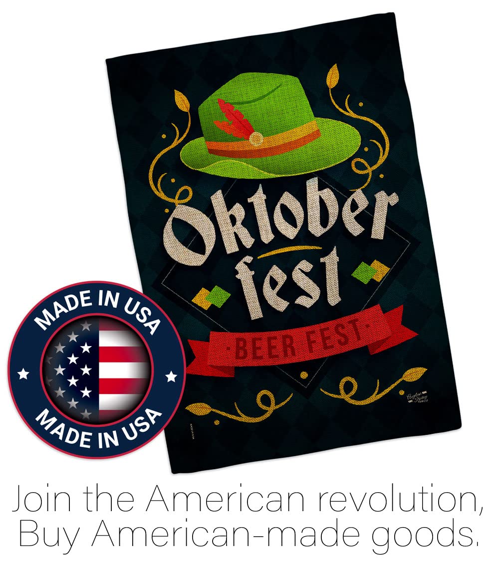 Double-Sided Oktoberfest Burlap House Flag 2-Pack | USA-Made Beer Party Decor for Happy Hour, Pong Games & Yard Decorations | Perfect for Garden Parties, Tailgating & German-Themed Celebrations
