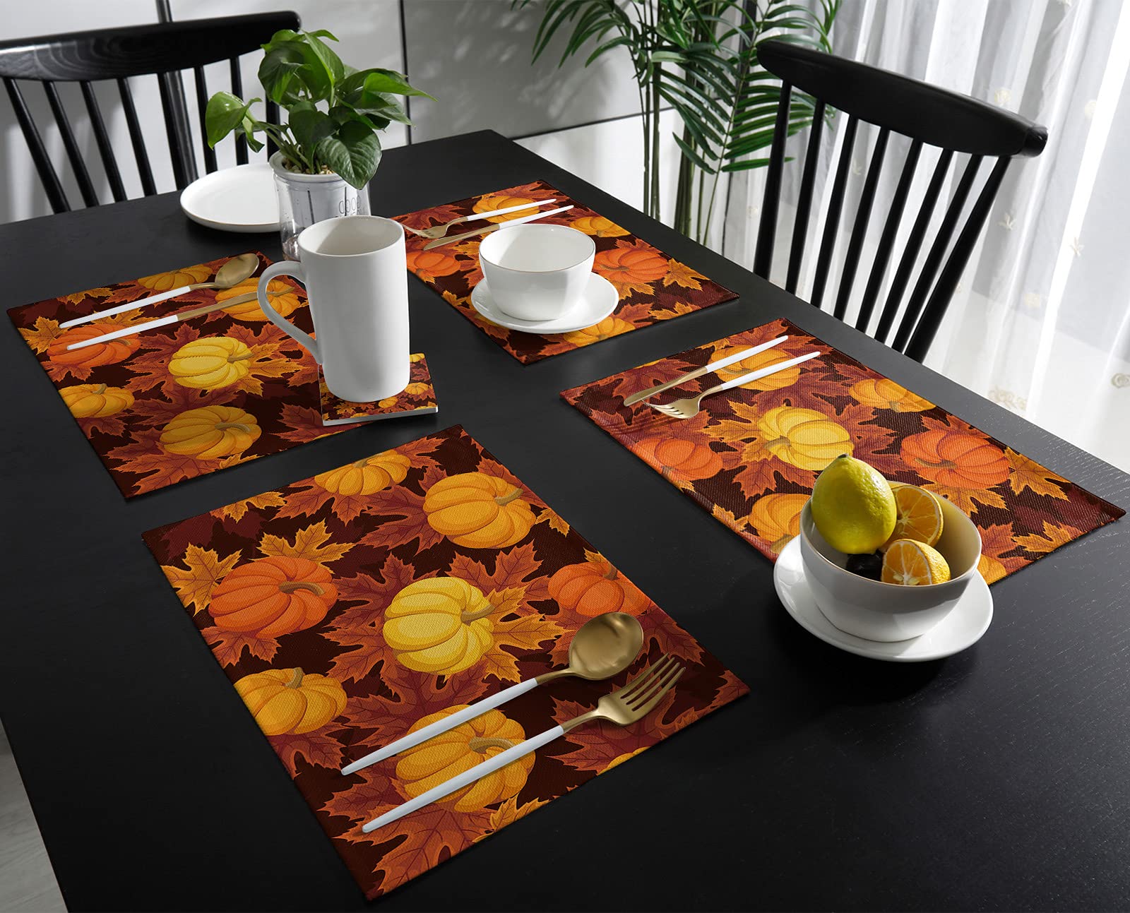 6 Pack Fall Thanksgiving Placemats - Pumpkin Harvest Waterproof Table Mats for Dining & Kitchen, Wipeable Farmhouse Decor (Orange) - Perfect for Autumn Gatherings, Holiday Dinners & Cozy Home Decor