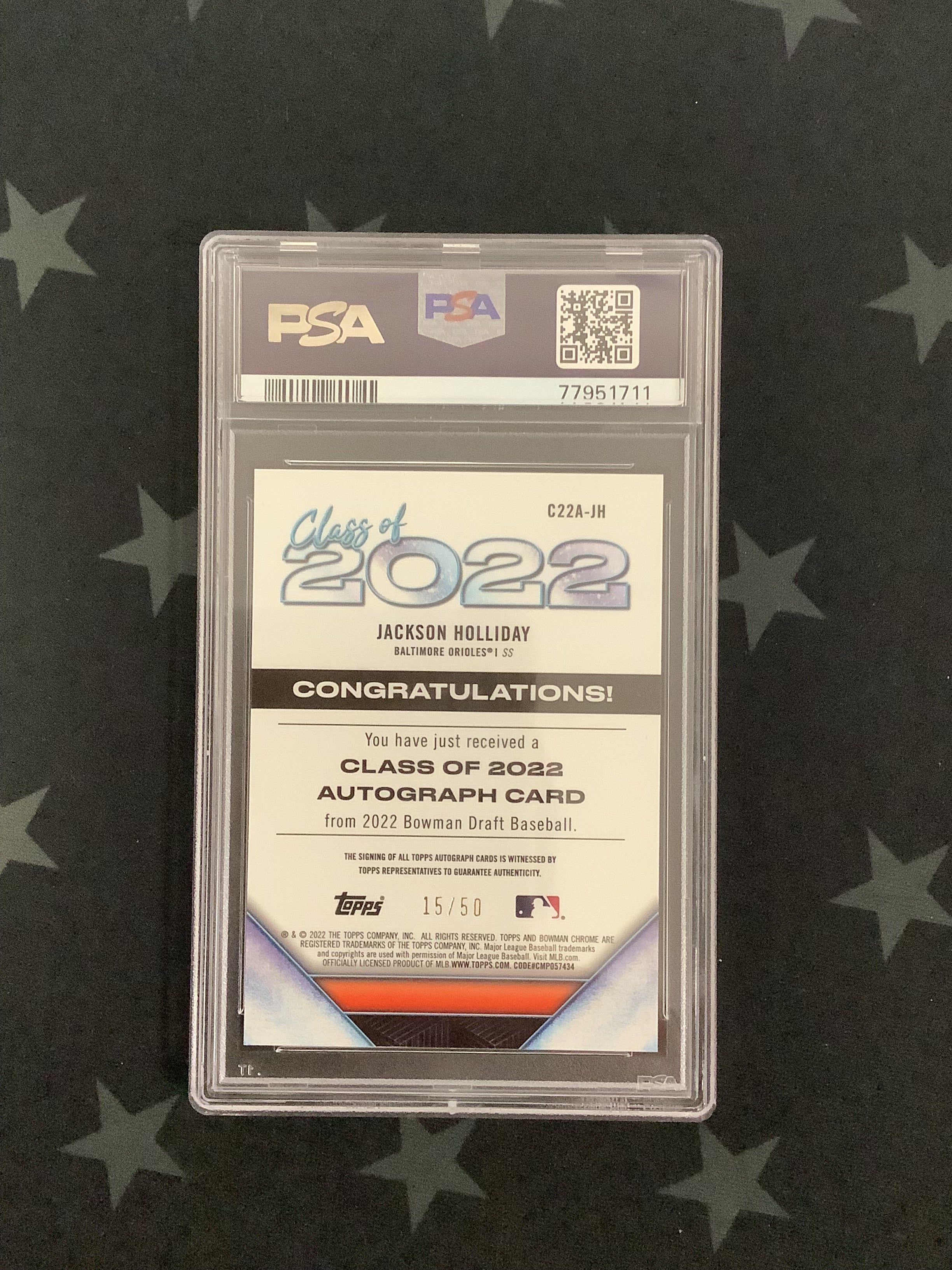 2022 Bowman Draft Jackson Holliday Rookie Card - Gold Refractor /50 PSA 9 Auto 8 | Baseball Trading Card for Collectors & Investors | Perfect for Display, Trading, and Portfolio Growth