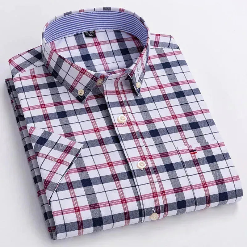 Men's Big Check Short Sleeve Casual Shirt - Stylish Plaid Summer Shirt for Outdoor Activities & Travel