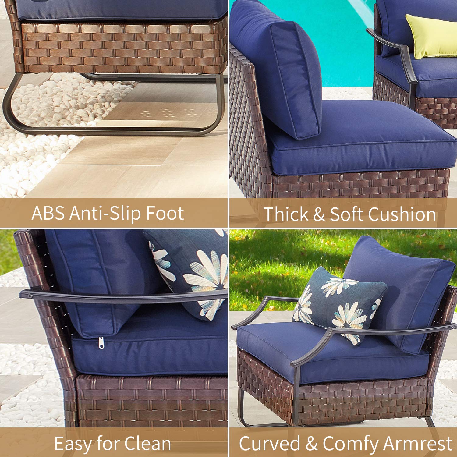 Romayard 7-Piece Patio Conversation Set with U-Leg Sectional & All-Weather Cushions - Outdoor Furniture for Garden, Poolside & Backyard Relaxation
