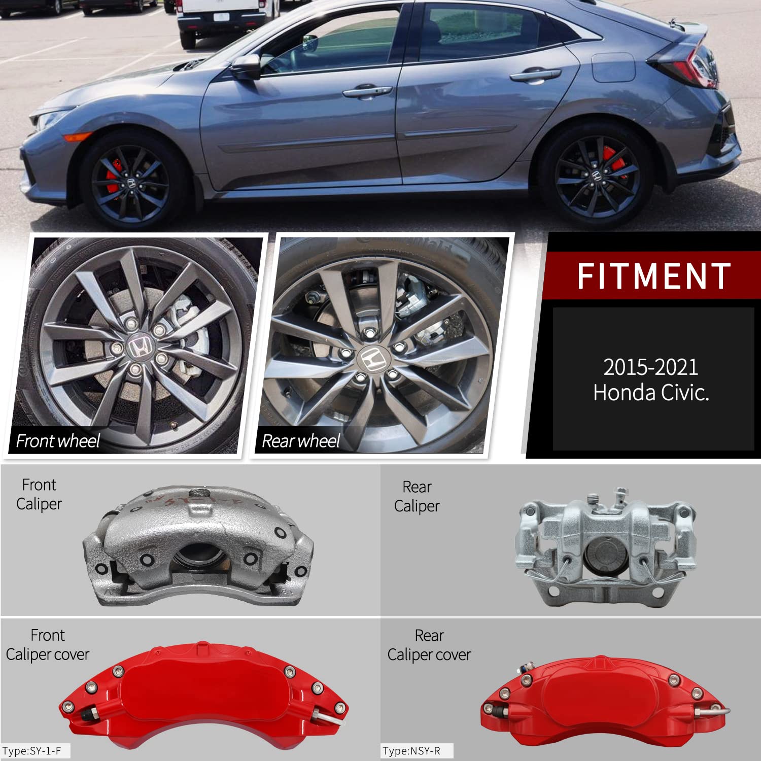 High-Performance Aluminum Brake Red Caliper Covers for Honda Civic 10th Gen (Set of 4) – Durable & Stylish Upgrade for Enhanced Vehicle Appearance – Perfect for Car Enthusiasts & Show Cars