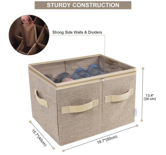 Moteph Shoe Organizer for Closet - 16 Pair Clear View Shoe Storage with Adjustable Dividers, Space Saving Closet Organizer & Shoe Rack Basket (Light Brown, Medium) - Perfect for Bedroom, Entryway, or Dorm Organization