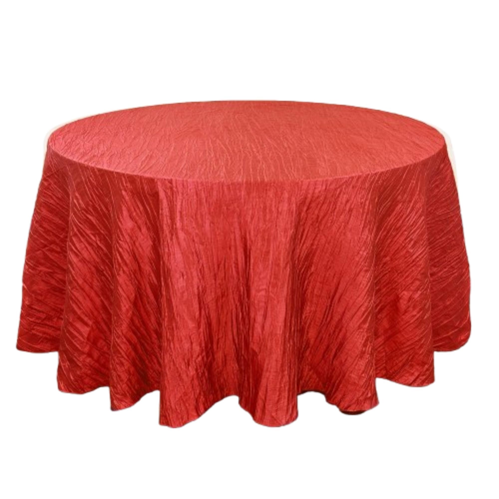Premium Crinkle Taffeta Round Chair Cover & Tablecloth Set - 120 Inch Diameter, Vibrant Red - Perfect for Weddings, Banquets, and Formal Events