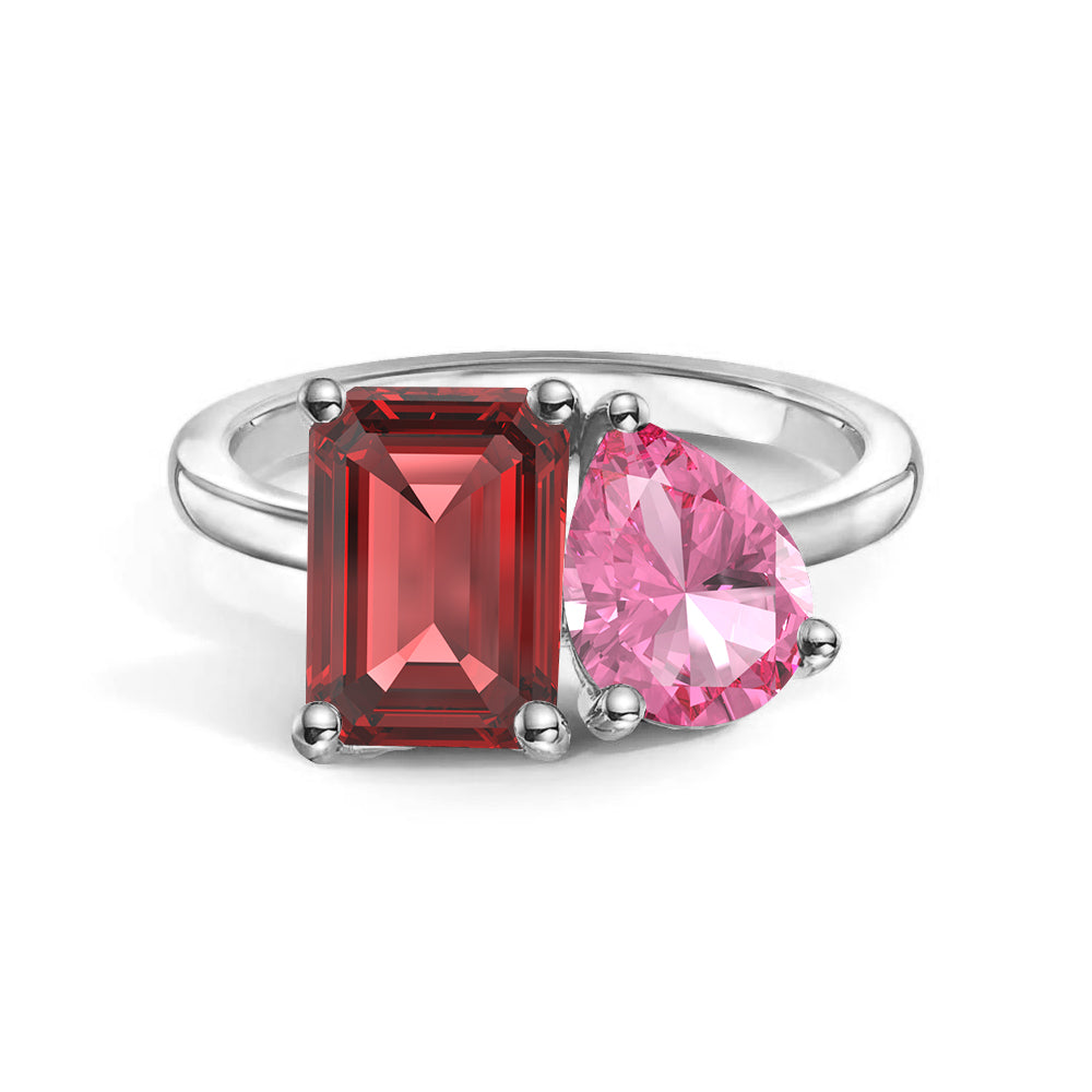 Personalized Toi et Moi Ruby Birthstone Ring for Women - Custom Anniversary, Engagement & Wedding Jewelry Gift - Perfect for Romantic Occasions & Special Celebrations