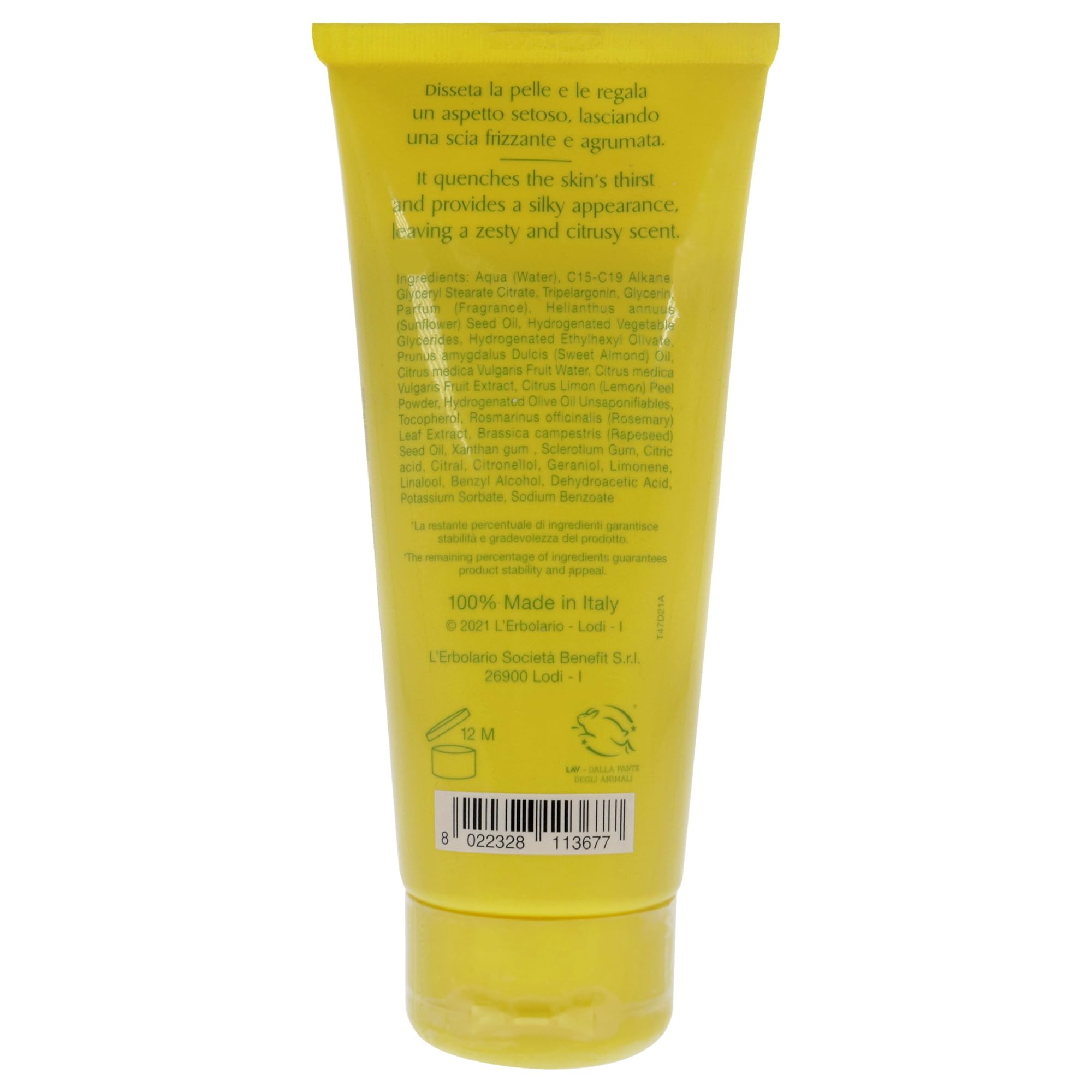 LErbolario Thirst-Quenching Body Cream with Calabrian Citron - 3.3 oz Hydrating Moisturizer for Dry Skin - Unisex Body Lotion for Men & Women - Perfect for Daily Use, After Shower & Spa Treatments