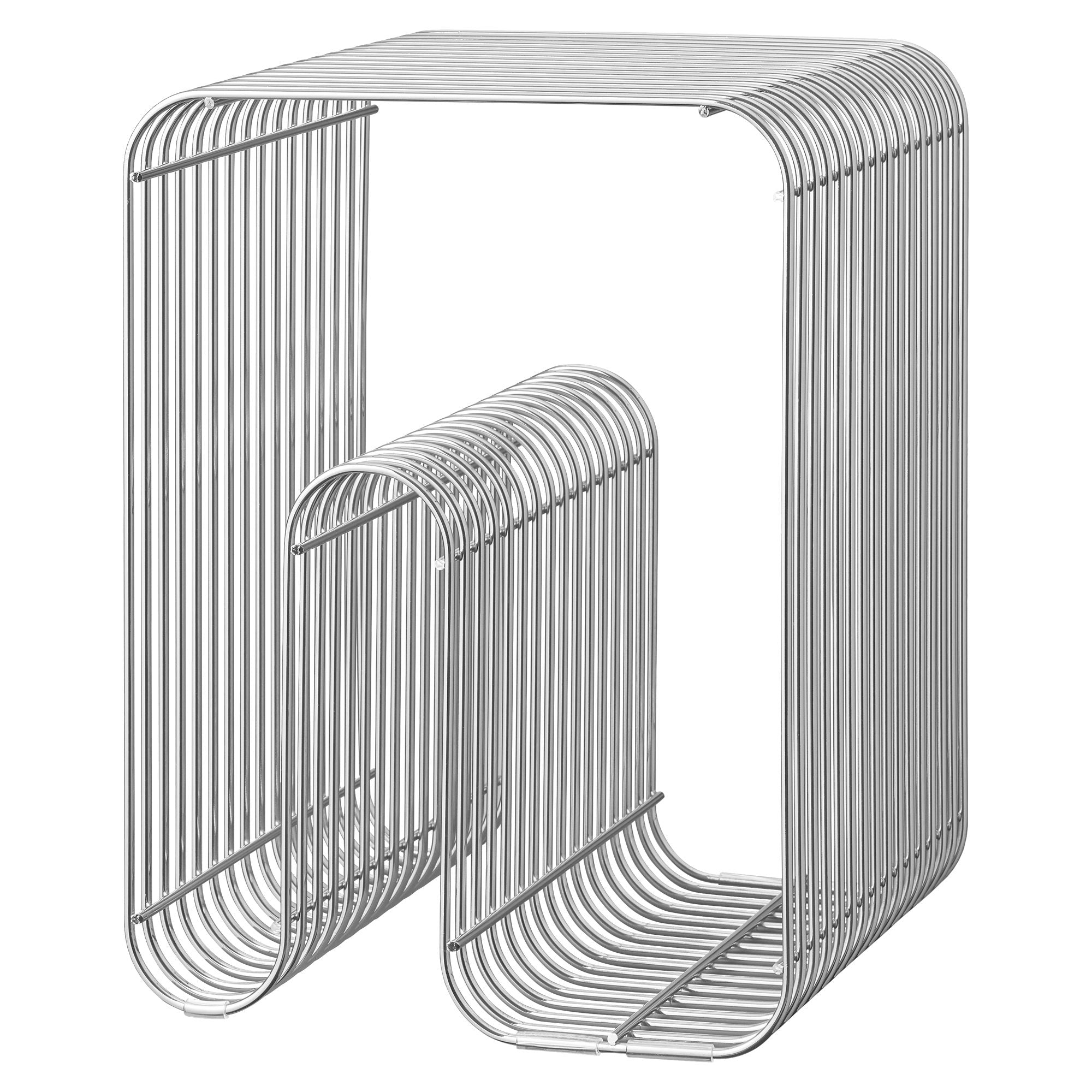 AYTM Curva Metal Stool & Side Table in Silver - Modern Bar Stool and Accent Table for Living Room, Bedroom or Outdoor Patio