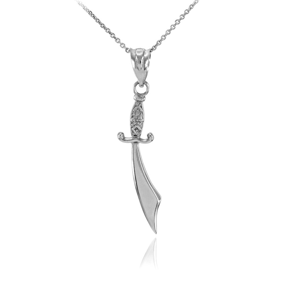 10k White Gold Scimitar Islamic Charm Necklace for Men & Women - Elegant Polished Pendant - Perfect for Eid, Ramadan Gifts & Special Occasions