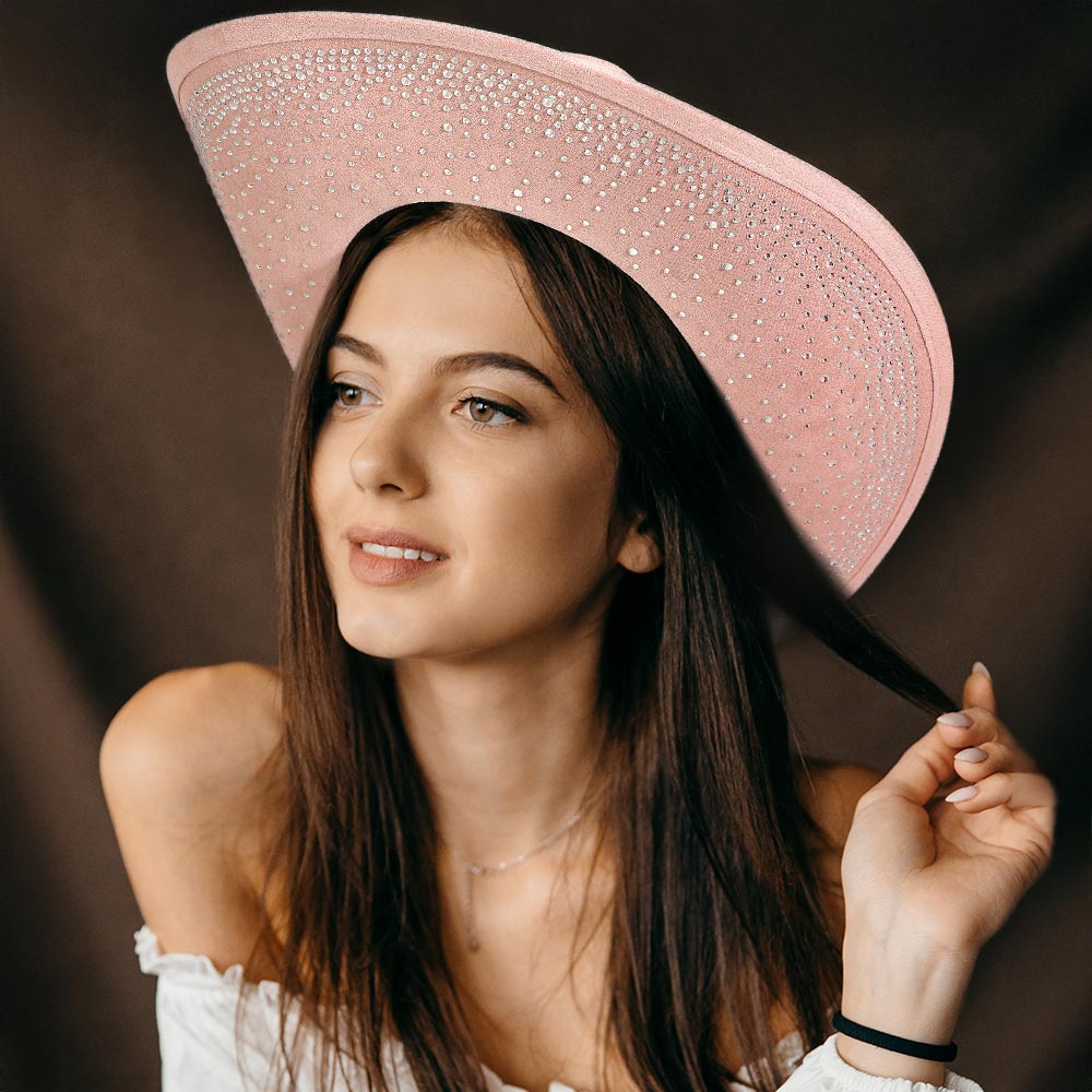 Pink Faux Suede Rhinestone Studded Cowboy Hat for Women - Western Style Fashion Accessory for Concerts, Parties & Country Music Events