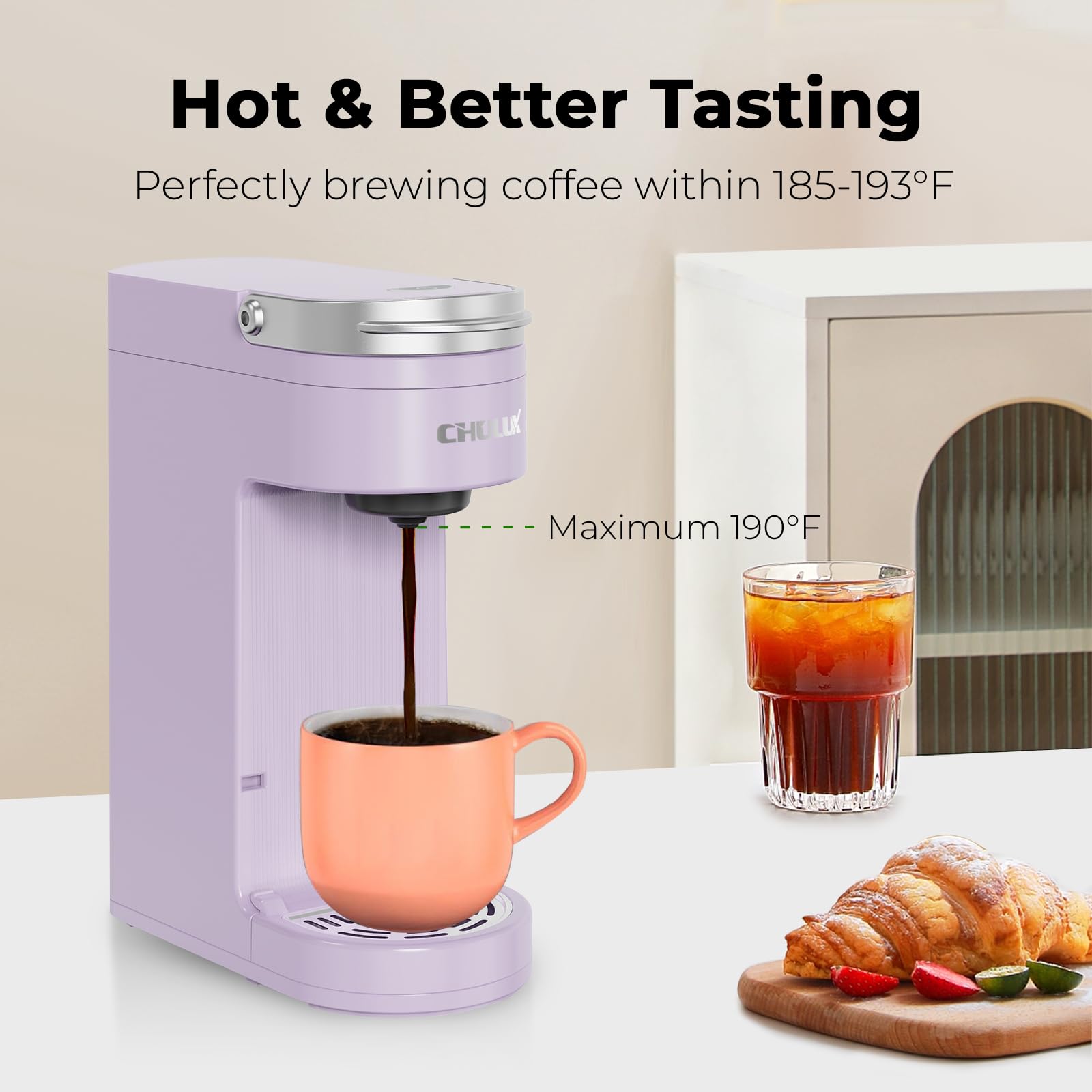 CHULUX Slim Single Serve Coffee Maker for K-Cups - Compact One Cup Coffee Machine Compatible with 7.3