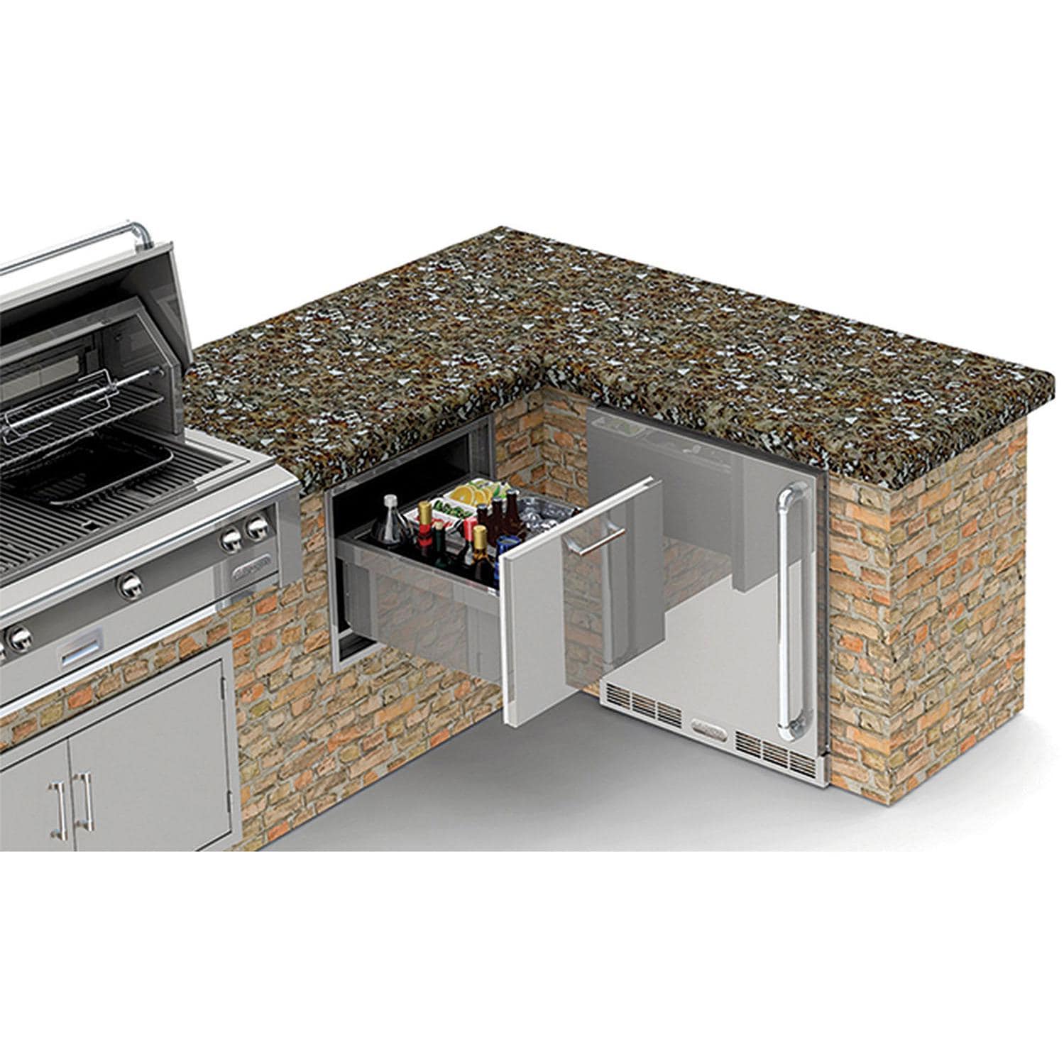 Alfresco Insulated Undercounter Ice Drawer & Beverage Cooler - Built-in Refrigerator for Outdoor Kitchen, Patio, or Bar - Perfect for Entertaining Guests with Chilled Drinks