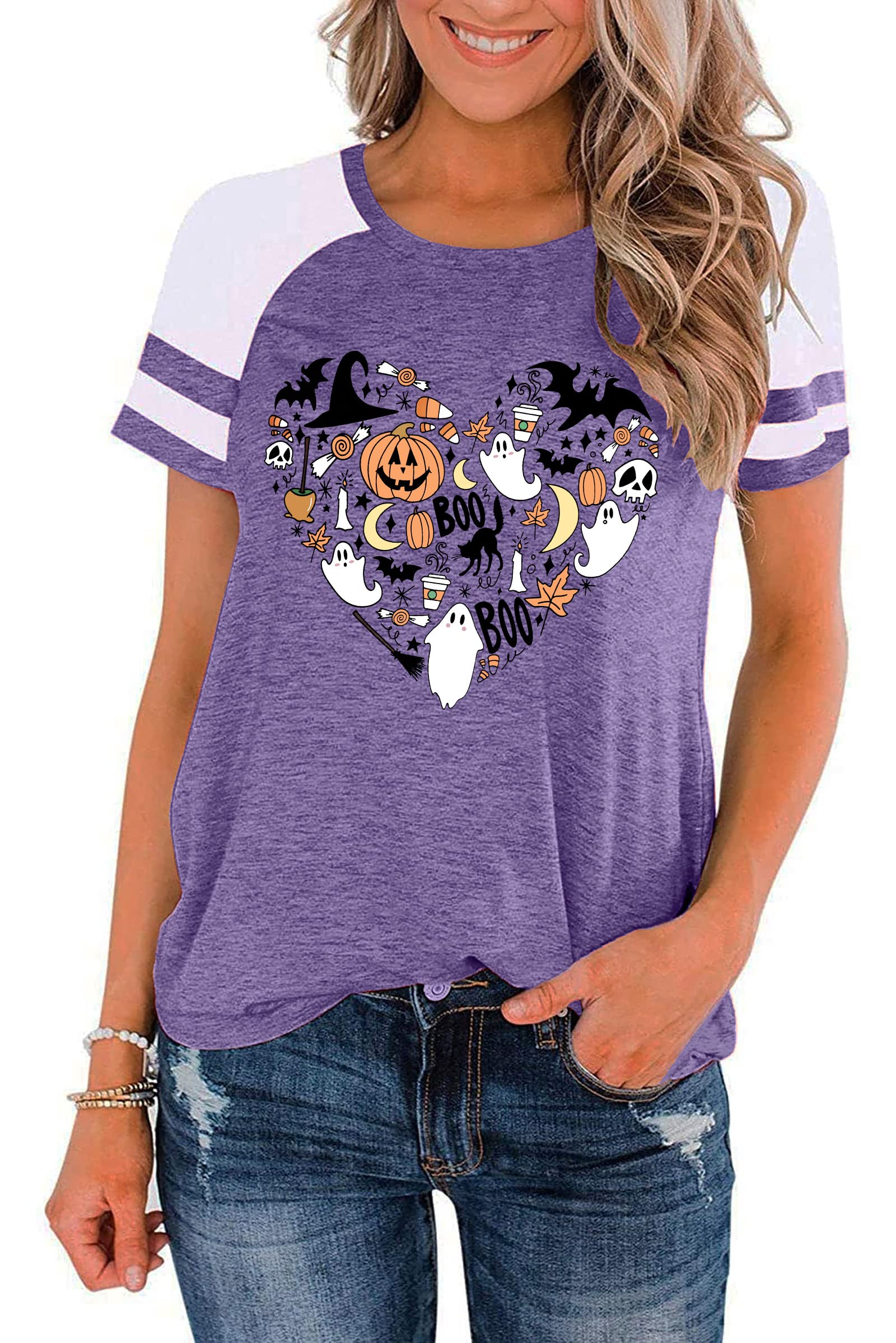 Funny Halloween Shirts for Women - Hocus Pocus Pumpkin Heart Graphic Tee Short Sleeve Fall Tops | Cute Halloween Costume & Party Outfit