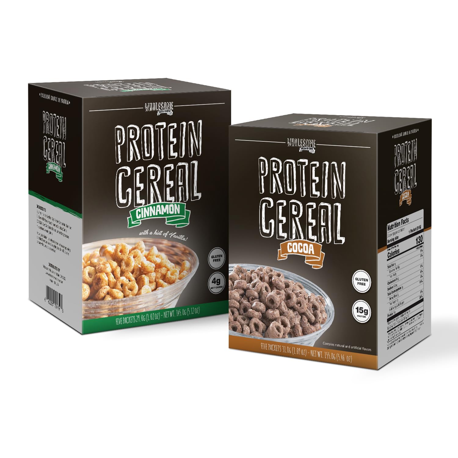 High Protein Low Carb Cereal - 15g Protein, 5g-6g Net Carbs - Keto Friendly Breakfast & Snack - Cocoa & Cinnamon Flavors (2 Pack) - Perfect for Fitness Lovers & Weight Management