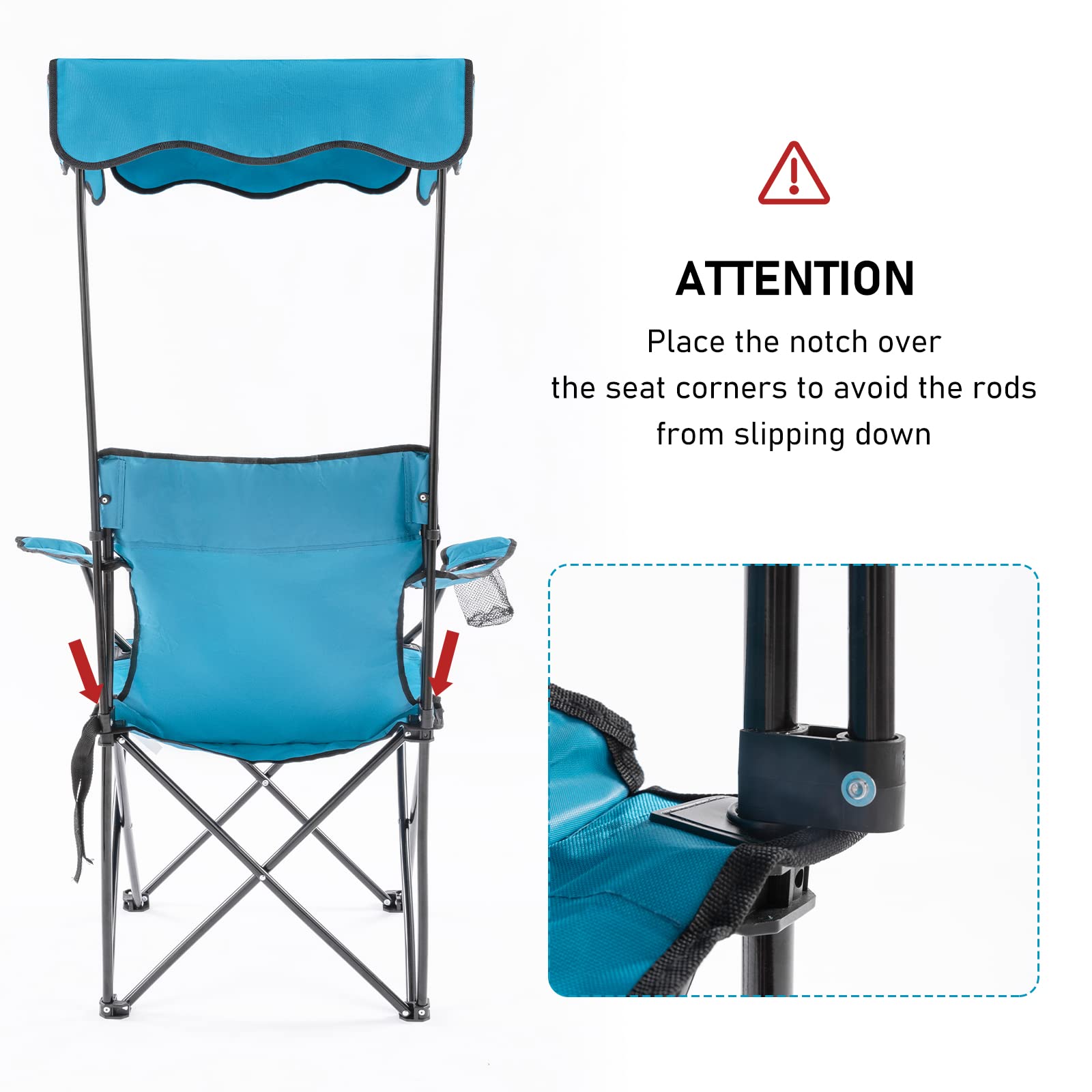 Portable Folding Camping Chair with Canopy Shade - Heavy Duty 330lbs Capacity Lawn Chair with Cup Holder & Umbrella Support - Perfect for Beach, Fishing, Picnics, Garden, Sports & Outdoor Patio Relaxation