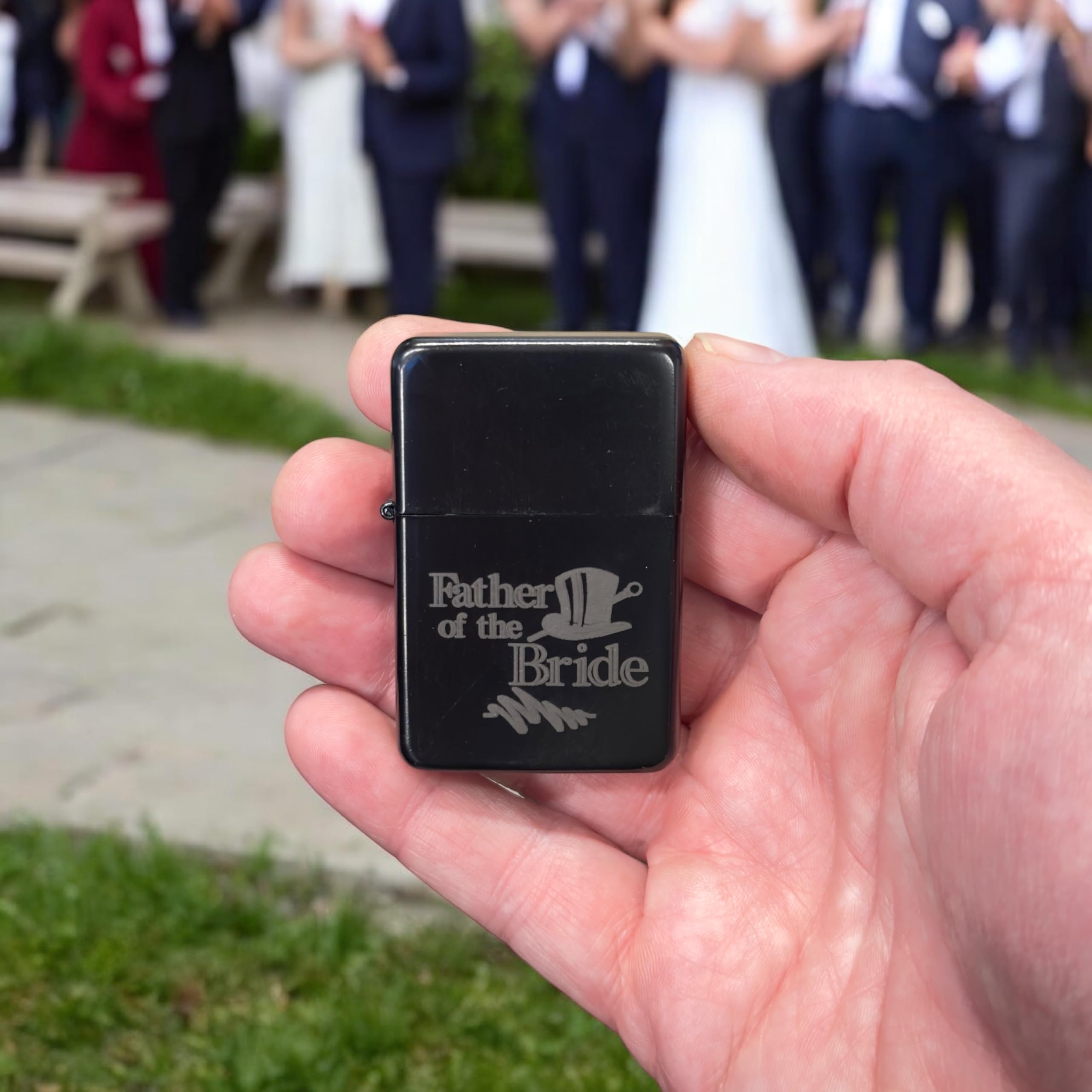 Engraved Wedding Party Gifts - Personalized Flasks & Lighters Set (Black Lighter, Father of the Bride Gift) - Perfect for Bridal Showers, Bachelor Parties & Wedding Favors