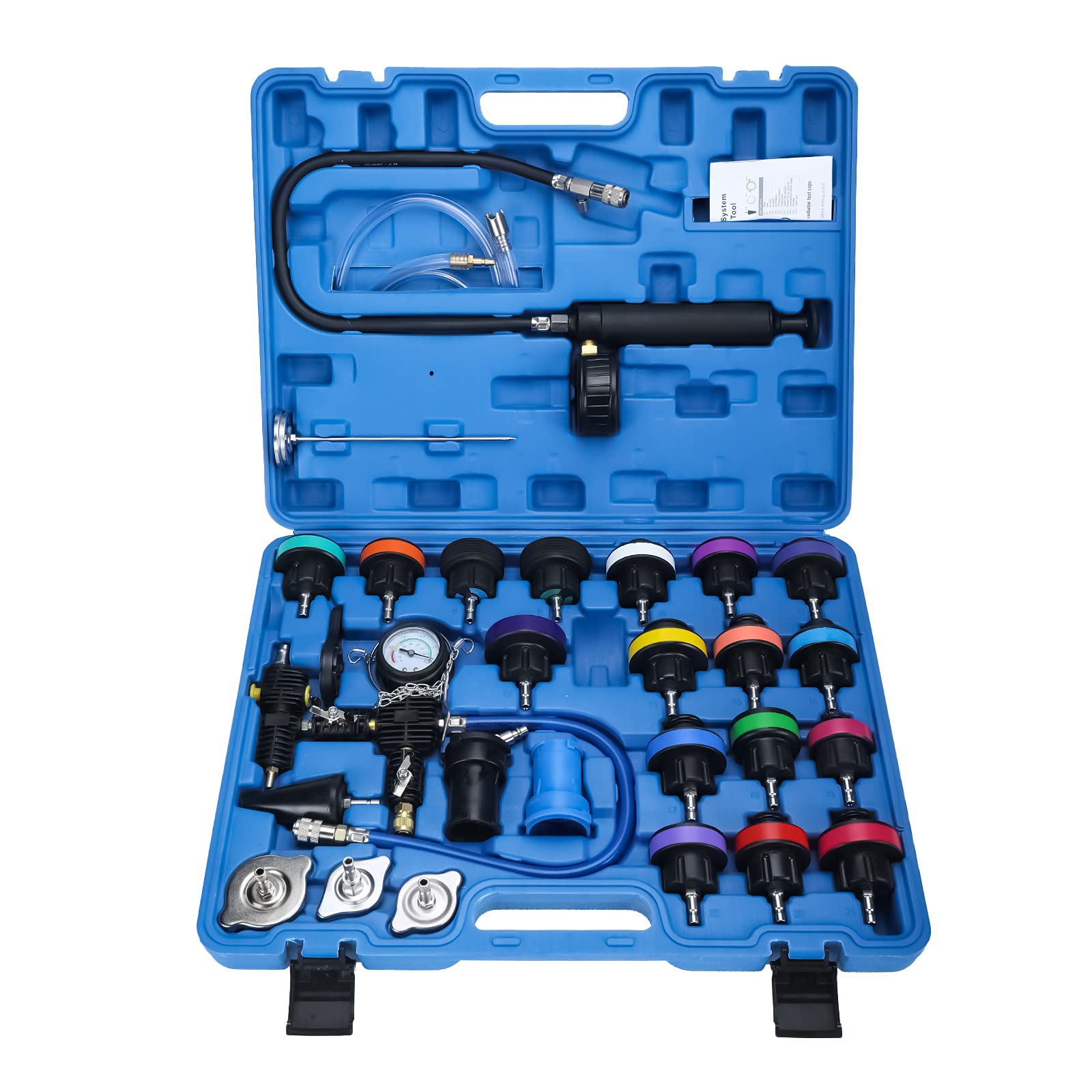 KUNTEC 28-Piece Universal Coolant Pressure Tester Kit - Radiator Vacuum Refill Tool for Cooling System Leak Detection - Perfect for Automotive Repair Shops & DIY Car Maintenance