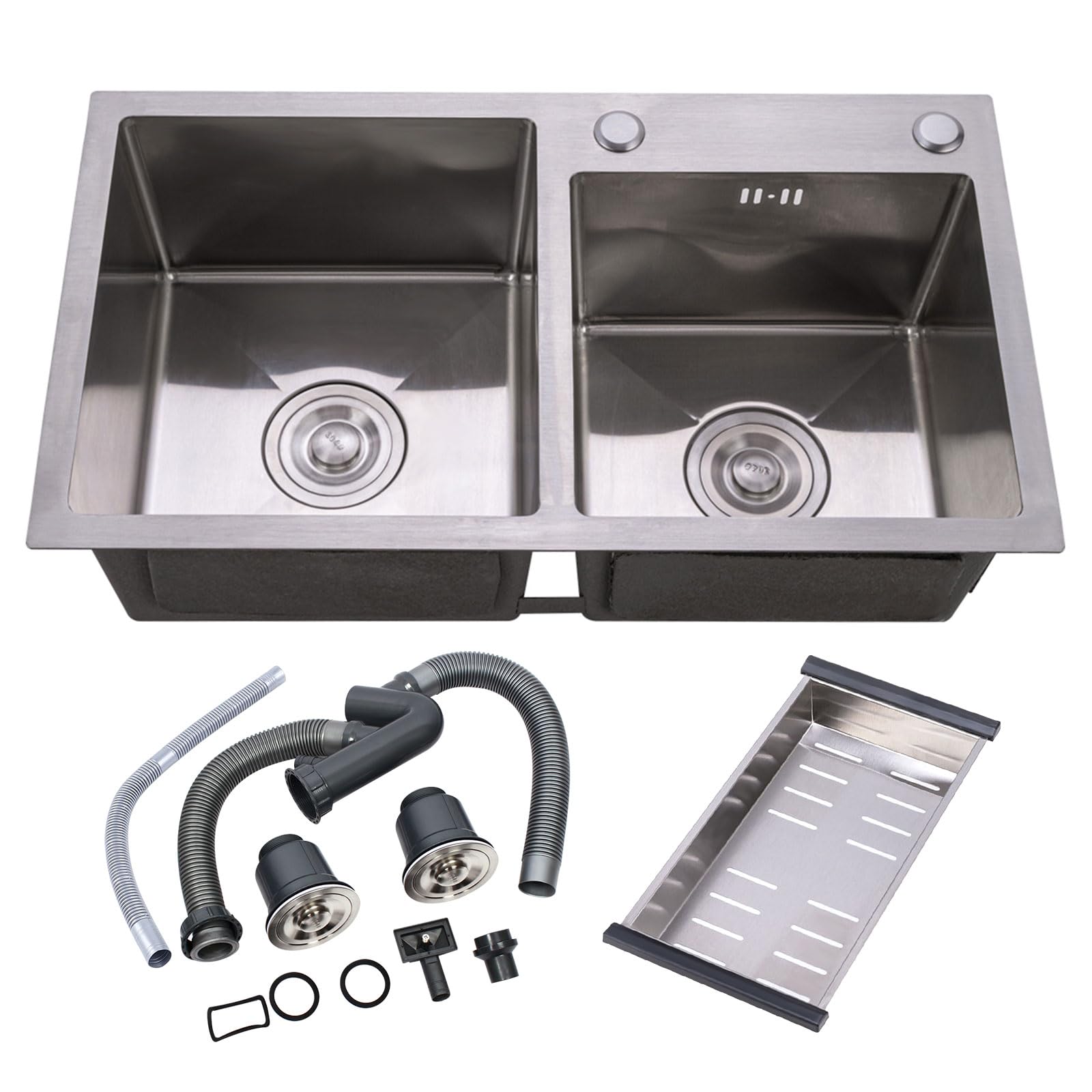30 Inch Double Bowl Drop-in/Topmount Stainless Steel Kitchen Sink with Nano Coating & Accessories (Silver) - Perfect for Modern Kitchens, Restaurant Prep, and Heavy-Duty Home Use