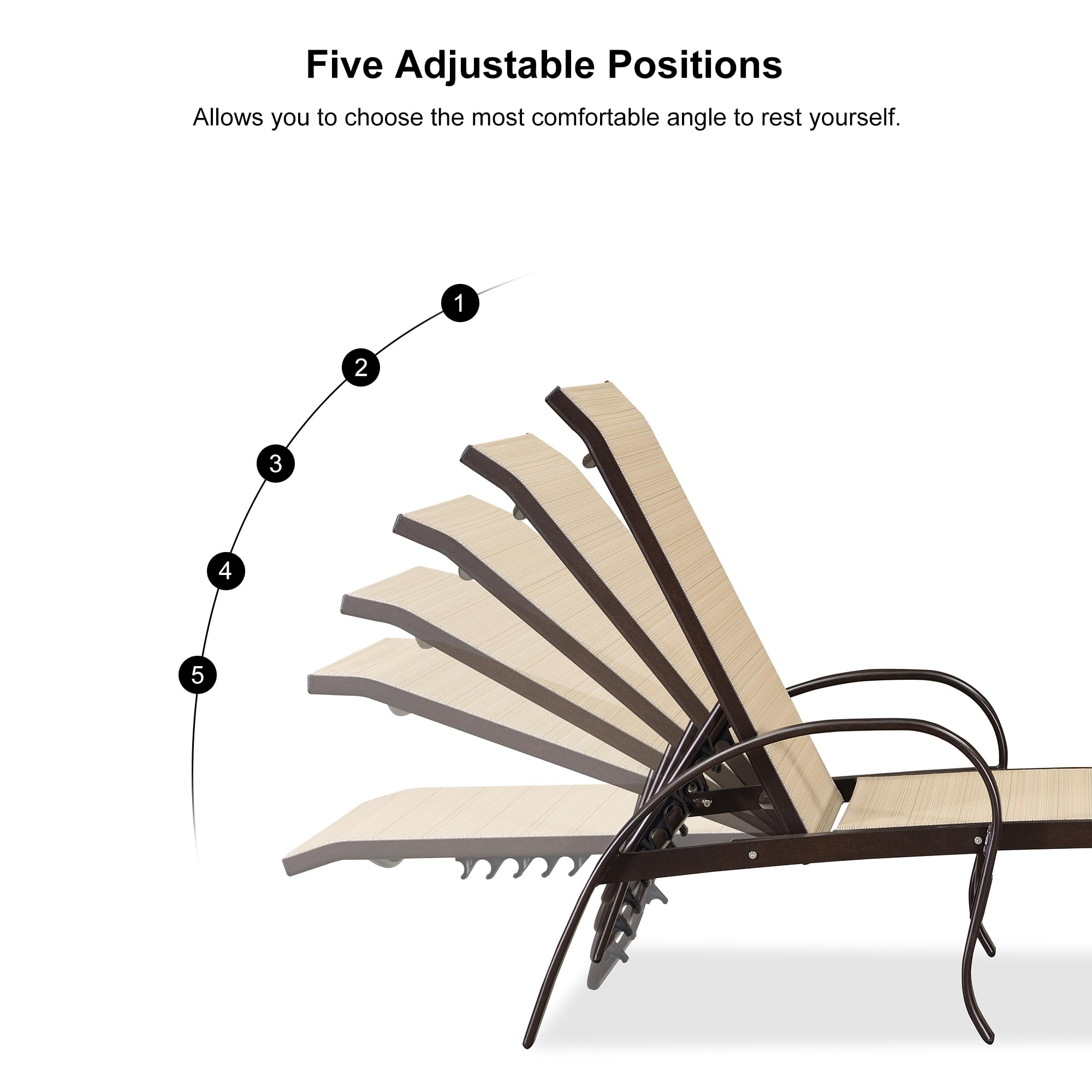 PURPLE LEAF Outdoor Chaise Lounge Chair Set of 3 - Patio Pool Loungers with Side Table, Adjustable Recliner in Light Khaki - Perfect for Backyard, Deck, Garden, Beach & Poolside Relaxation