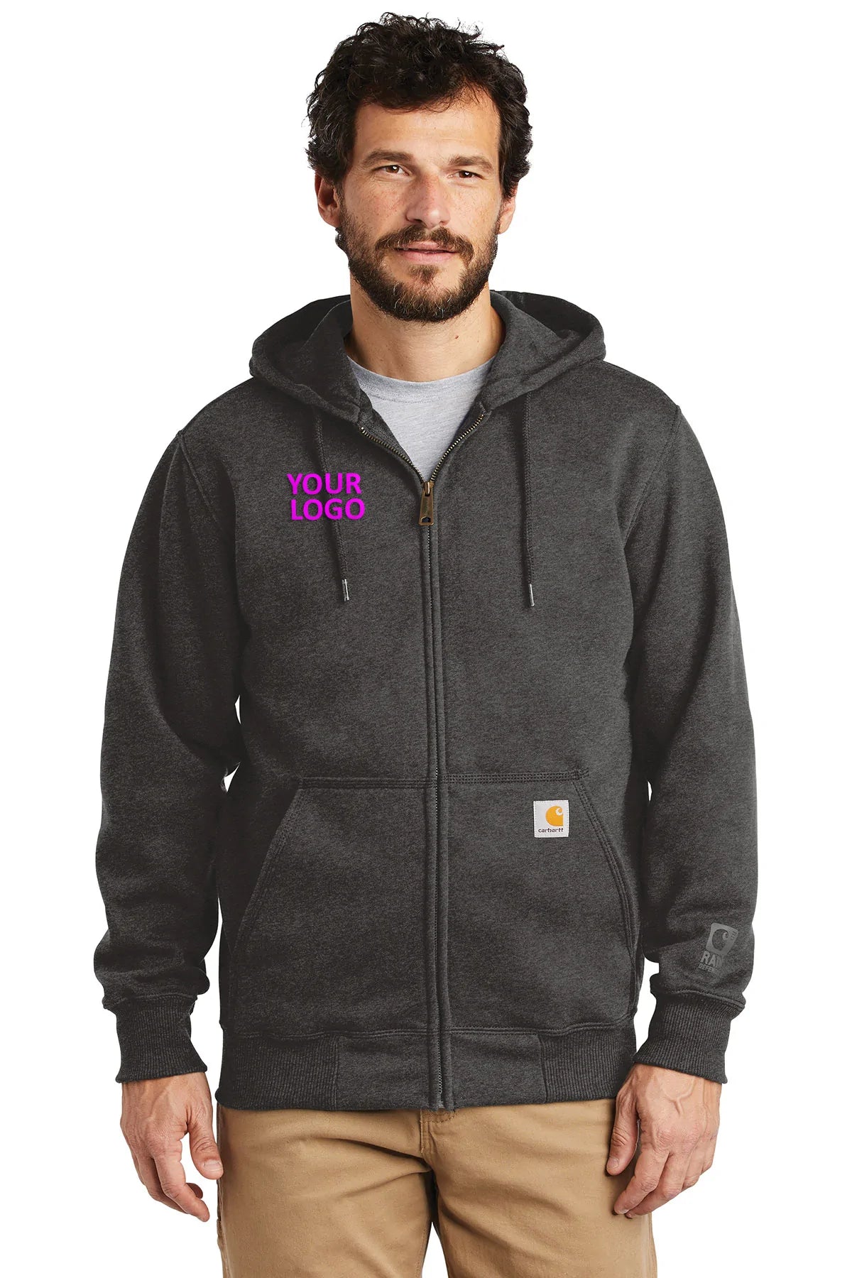 Carhartt Rain Defender Paxton Custom Zip Hoodies for Men - Water-Resistant Carbon Heather Pullover for Outdoor Work & Casual Wear