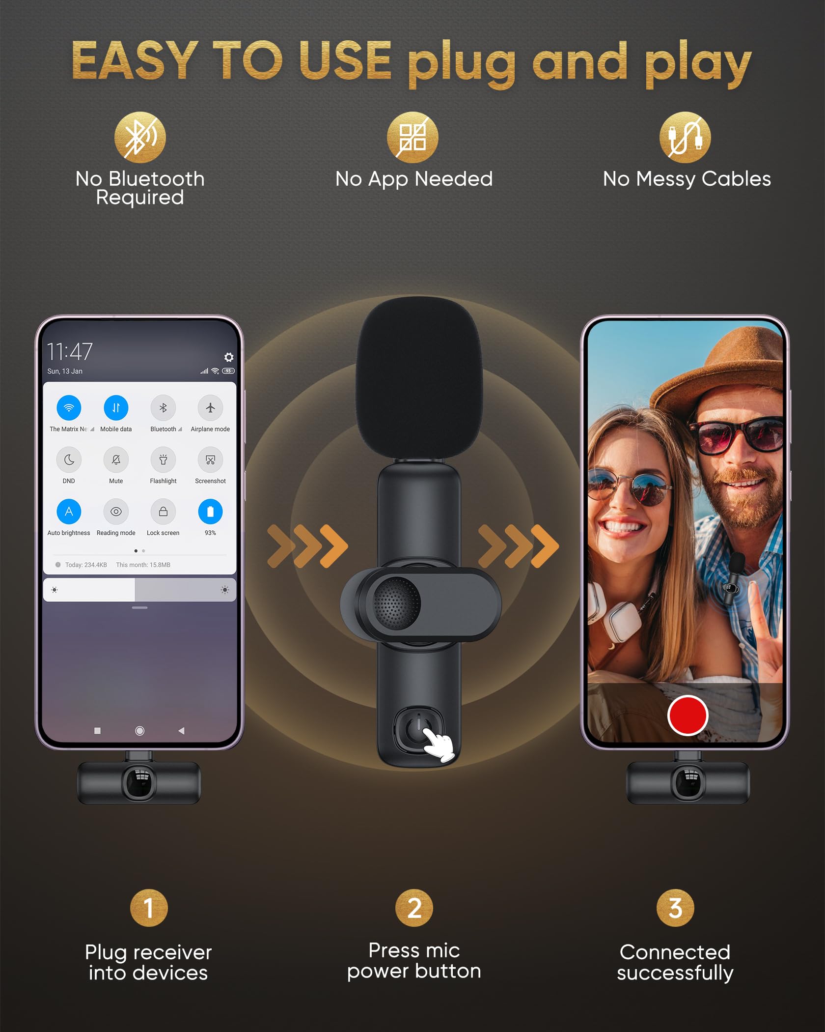 Wireless Lavalier Microphone for iPhone Android Laptop PC - IUMAKEVP 360° Adjustable Clip-on Mic with 100FT Range & Noise Cancellation - Perfect for Vlogging, YouTube, TikTok Live, Podcasting, Interviews & Online Classes (2 Mics Set)