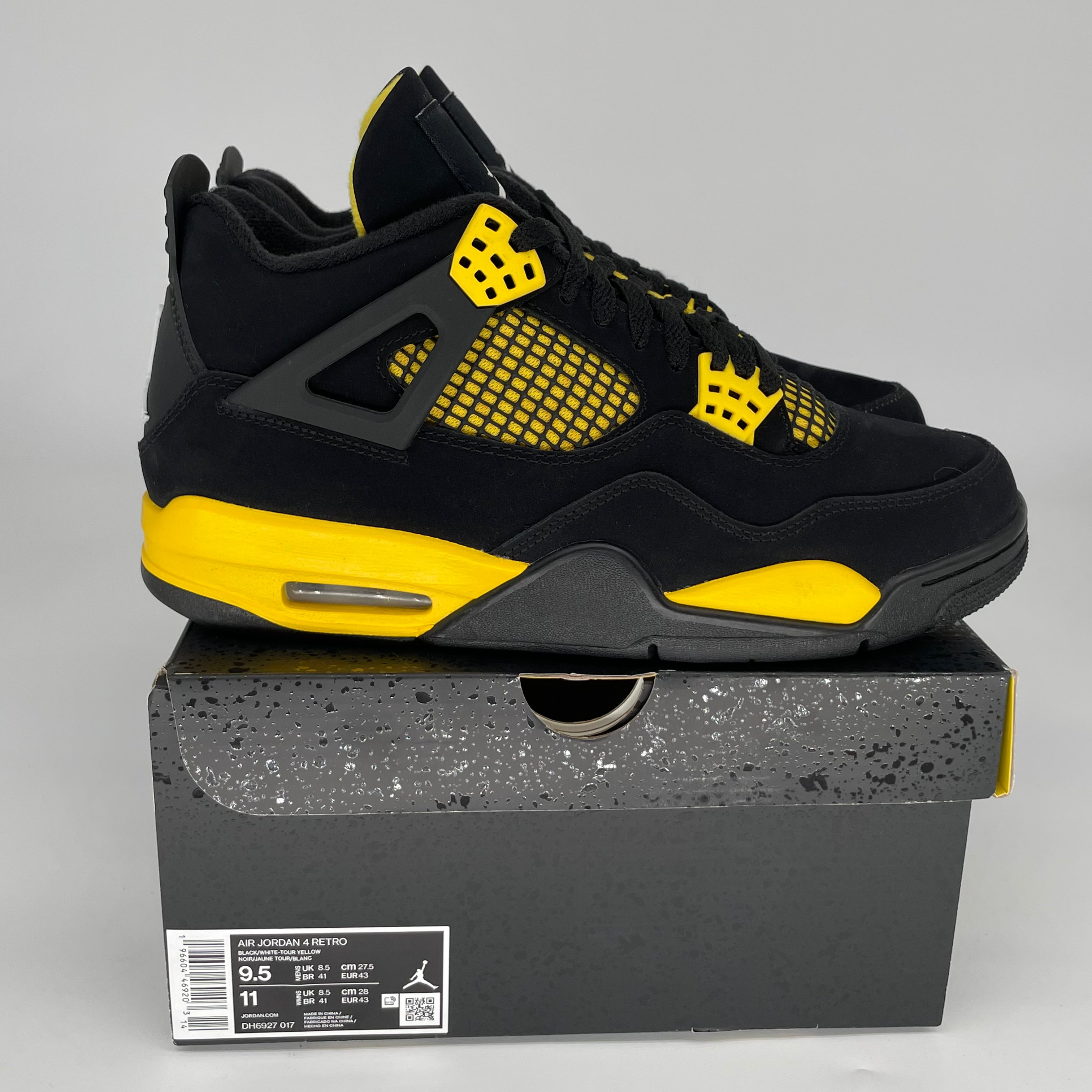 AIR JORDAN 4 THUNDER Retro Sneakers - Men's Size 9.5 (DH6927-017) - Authentic Basketball Shoes for Sports & Streetwear Fashion