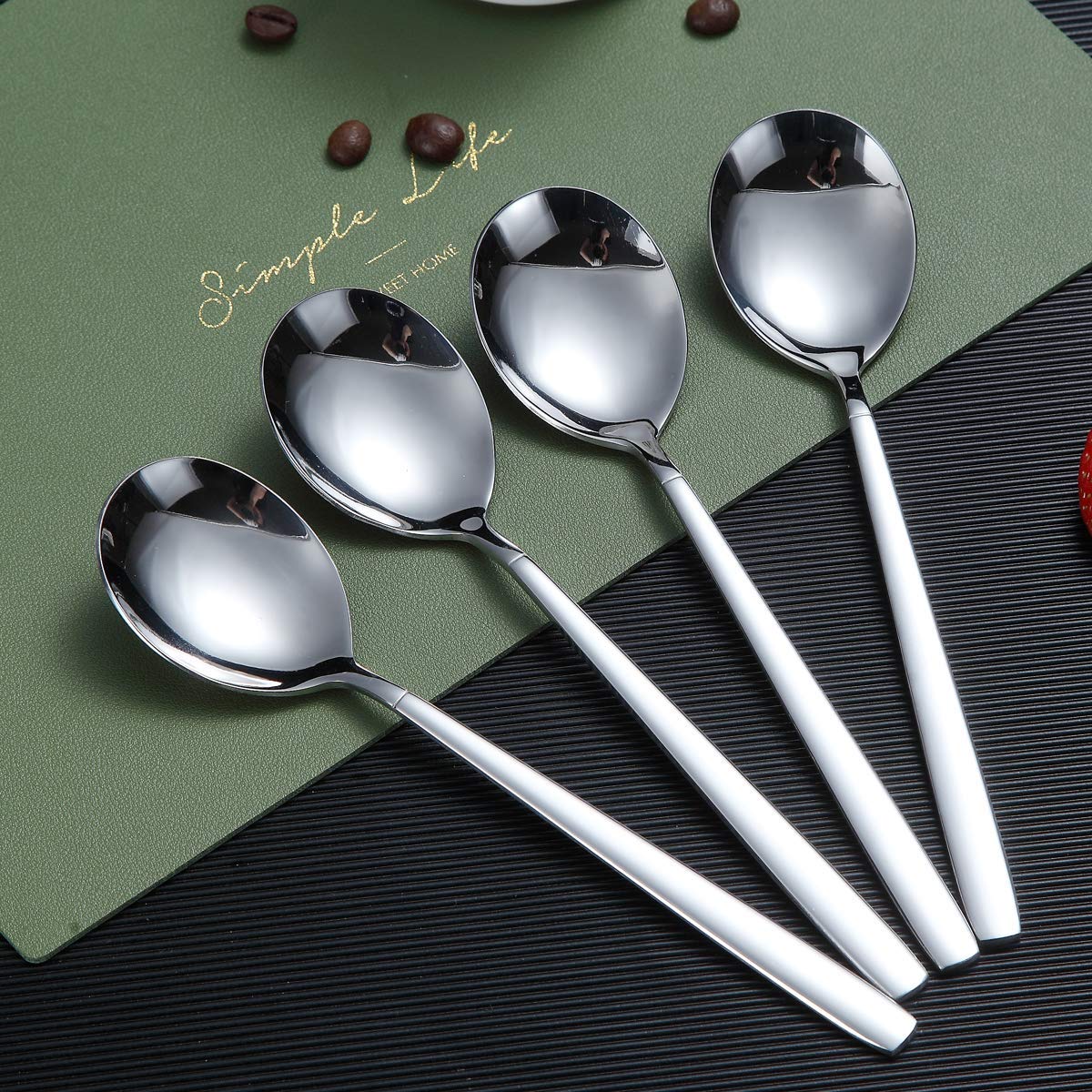 6-Piece Berglander Stainless Steel Dinner Spoon Set - Modern Shiny Soup & Table Spoons, Dishwasher Safe - Perfect for Restaurants, Home Dining & Gifts