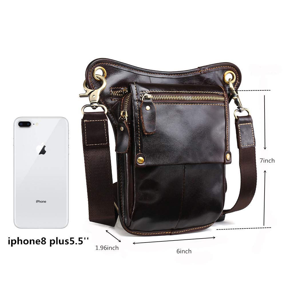 Men's Leather Motorcycle Waist Pack & Thigh Bag - Adjustable Leg Bag for Bike Riding, Cycling, Hiking & Travel - Durable Messenger Shoulder Bag (Brown) - Perfect for Outdoor Adventures & Motorcycle Enthusiasts