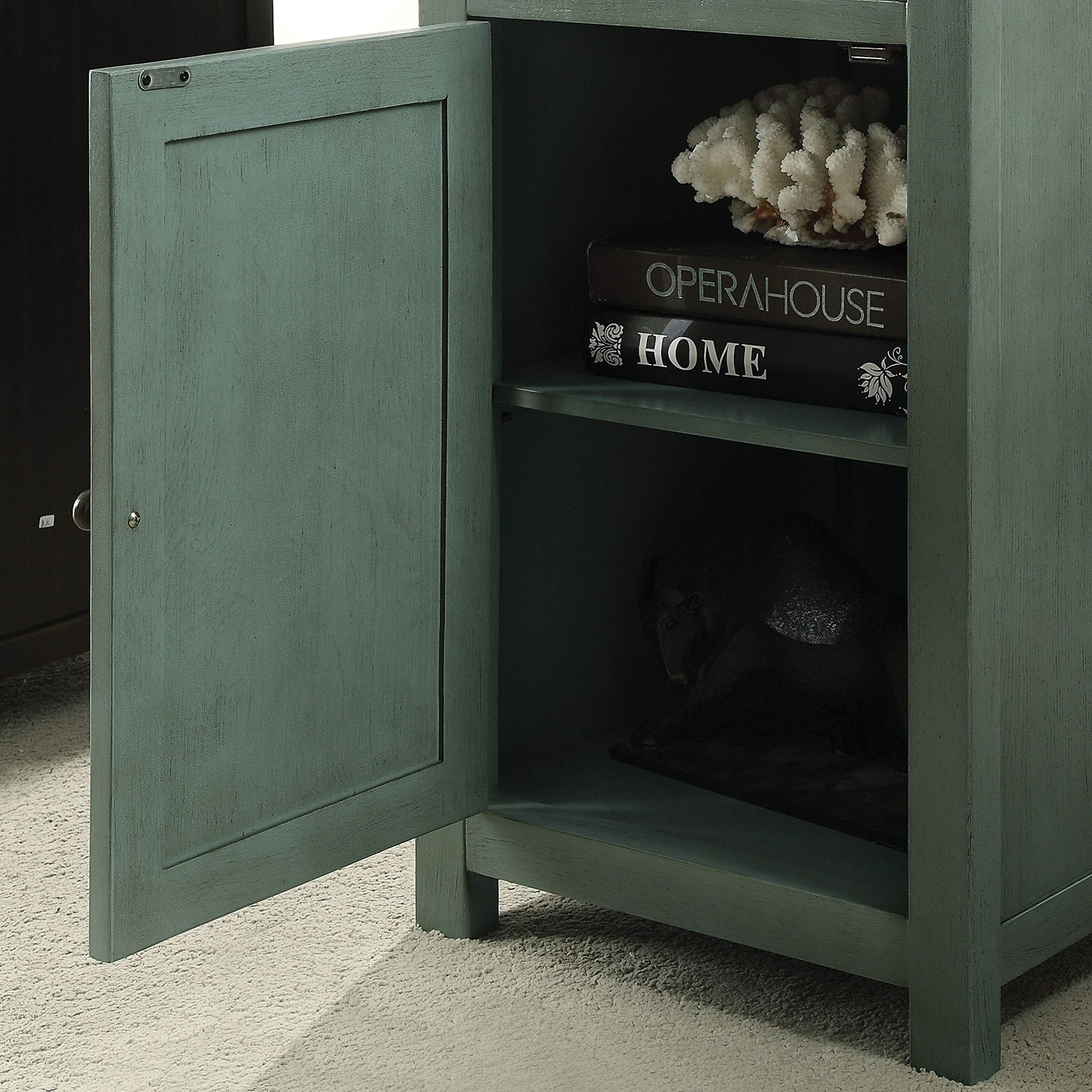 Stylish Gaia 1-Drawer & 2-Shelf Cabinet End Table - Antique Teal Green for Living Room & Home Office - Perfect for Storage & Display in Small Spaces