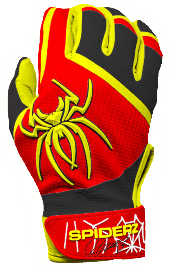 2023 Spiderz PRO Batting Gloves - Oneil Cruz Signature Series #1 Red/Yellow | Baseball Training & Game Accessories for Enhanced Grip & Performance