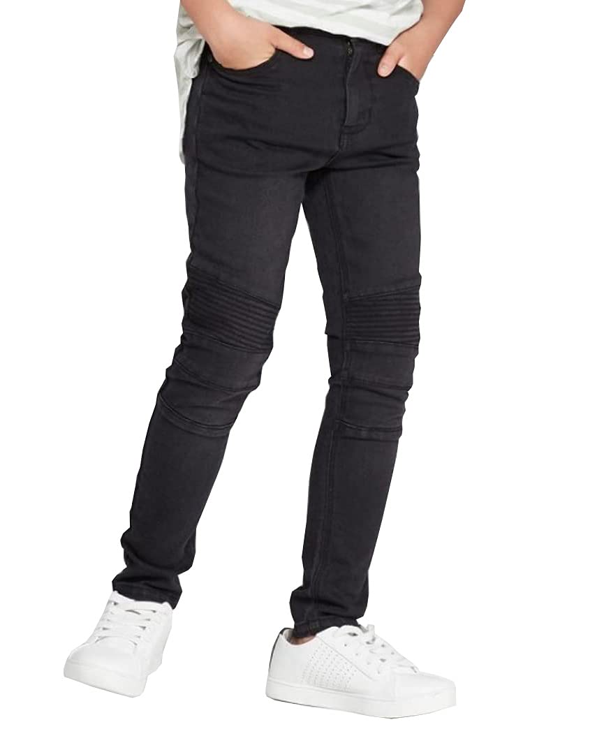 Art Class Boys Moto Woven Super Skinny Black Jeans (5, 5T) - Stylish & Comfortable Skinny Fit Jeans for Toddler Boys - Perfect for School, Playdates & Casual Outings