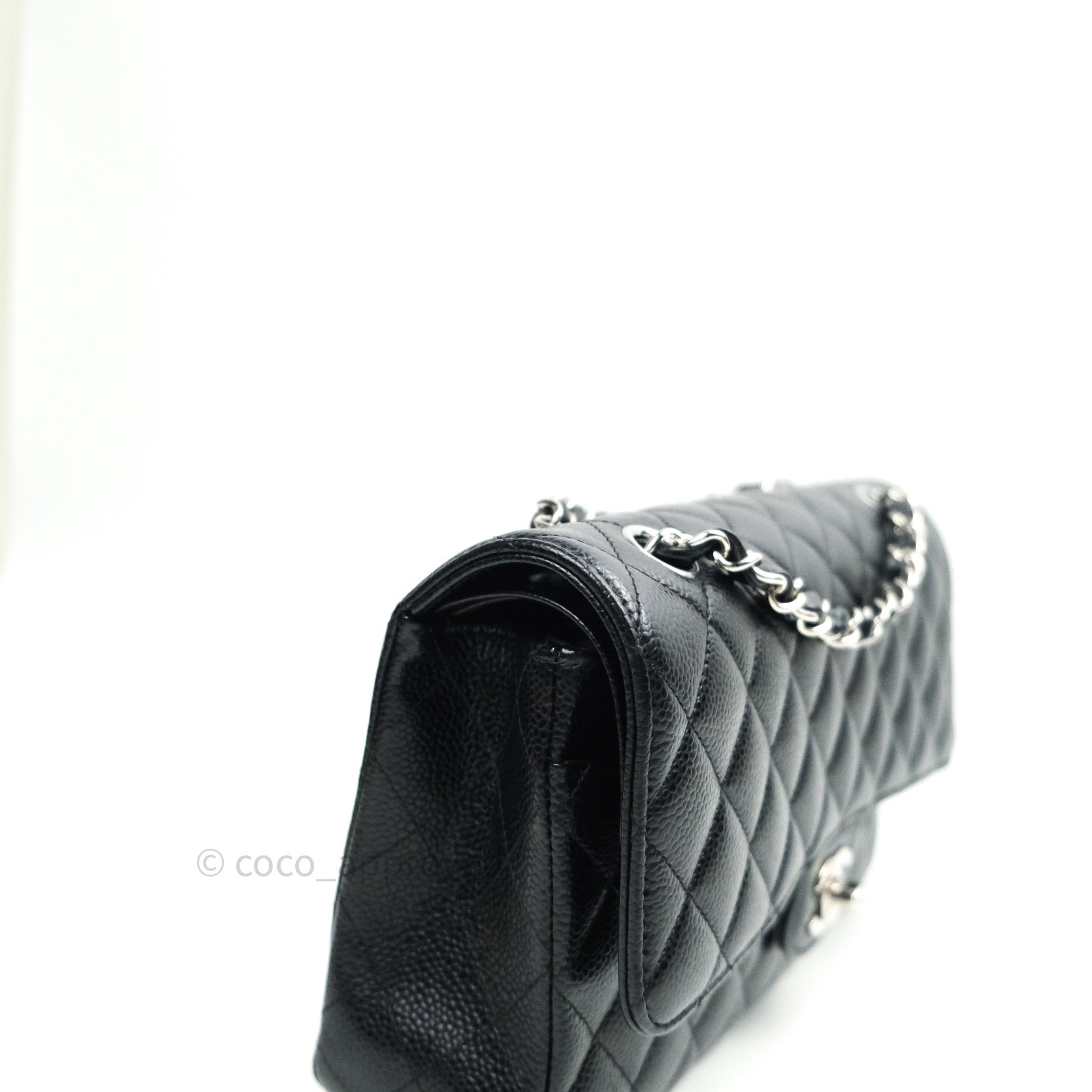 Chanel Classic Double Flap M/L Black Caviar Leather Bag with Silver Hardware - Luxury Designer Handbag for Women, Perfect for Work, Evening Events & Special Occasions