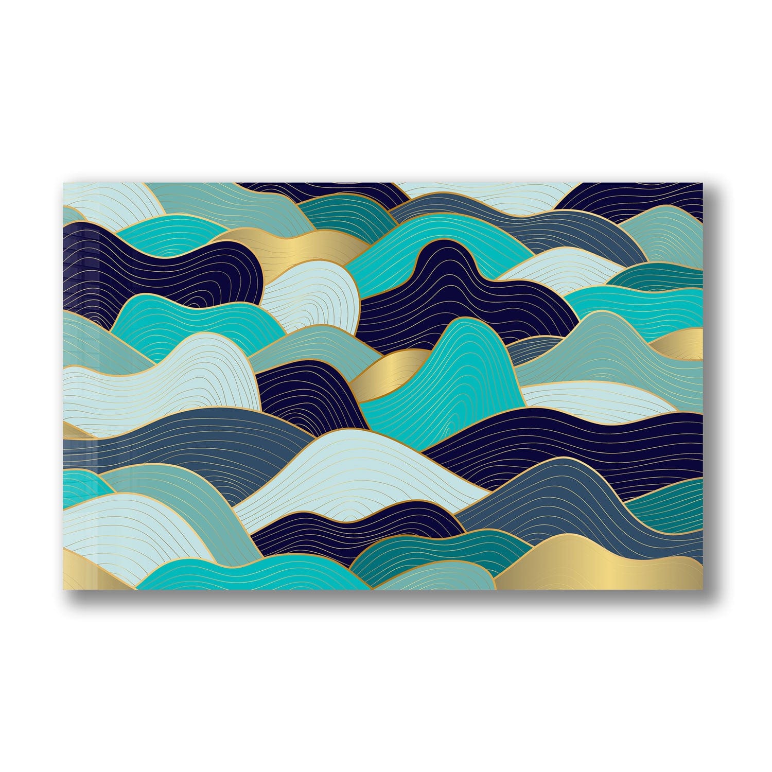 Shades of Blue Waves Tempered Glass Wall Art - Ocean Themed Home Decor for Living Room, Bedroom & Office