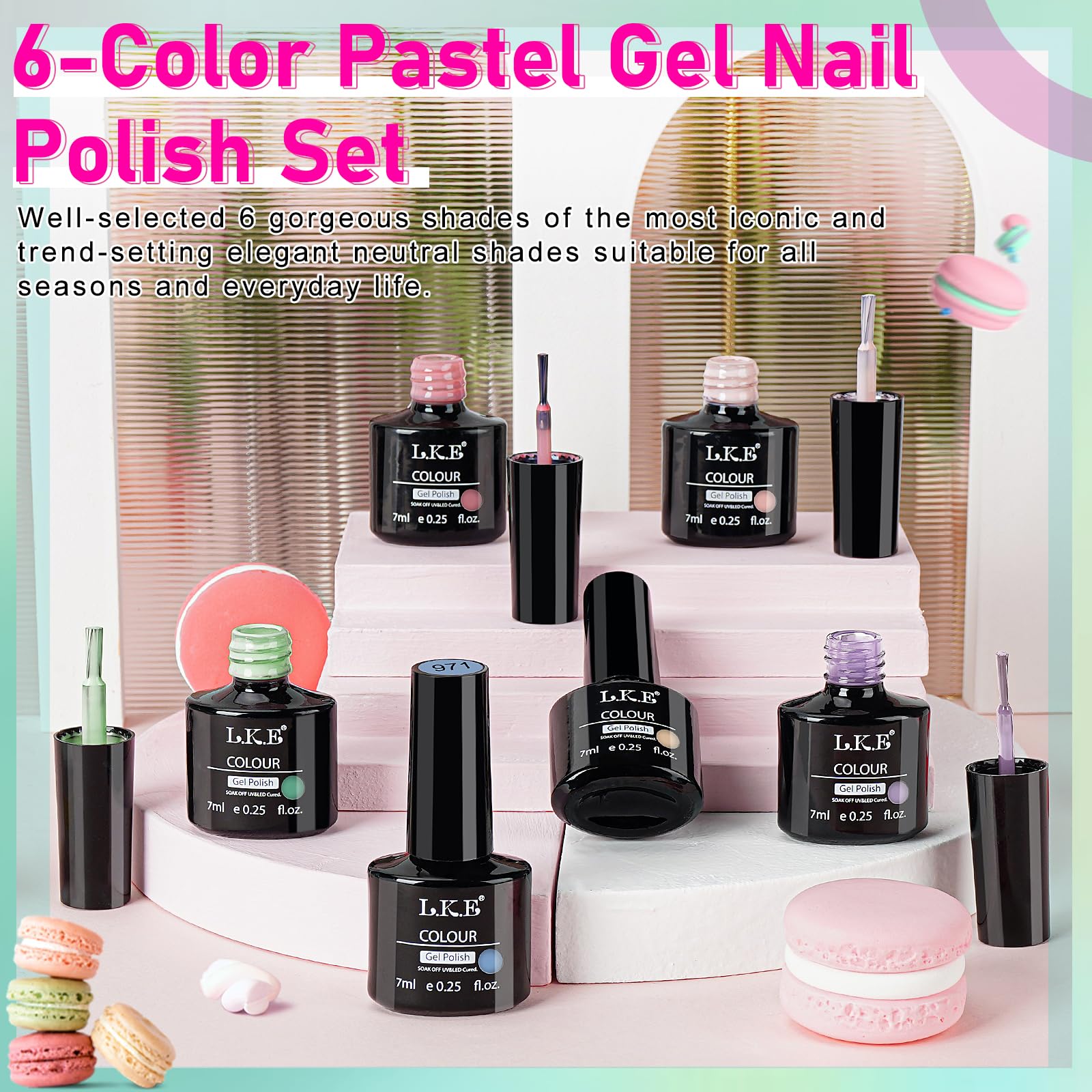 Pastel Gel Nail Polish Set - 6 Colors (Pink, Blue, Green, Purple, Yellow) for Halloween & Christmas - Soak Off UV/LED Gel Polish Kit with Nail Lamp - DIY Nail Art Design for Home Manicure & Salon Use - Perfect for Parties, Weddings and Special Occasions