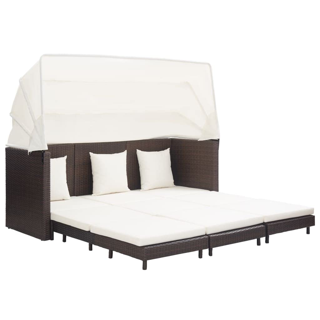 All-Weather Outdoor Sectional Sofa Set - 3-Piece Extendable Patio Furniture with Poly Rattan Roof - Brown - Perfect for Deck, Poolside, Backyard & Porch Relaxation