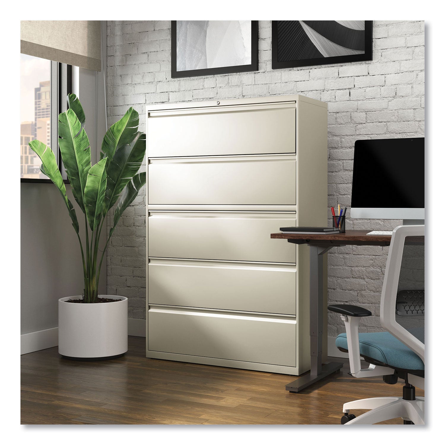 Alera® 5-Drawer Lateral File Cabinet - Legal/Letter/A4/A5 Size - Putty Finish - 42